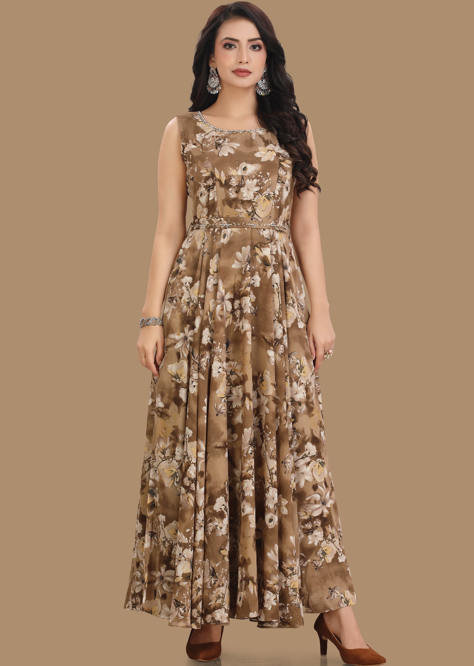 Brown Georgette Kurti Full Length