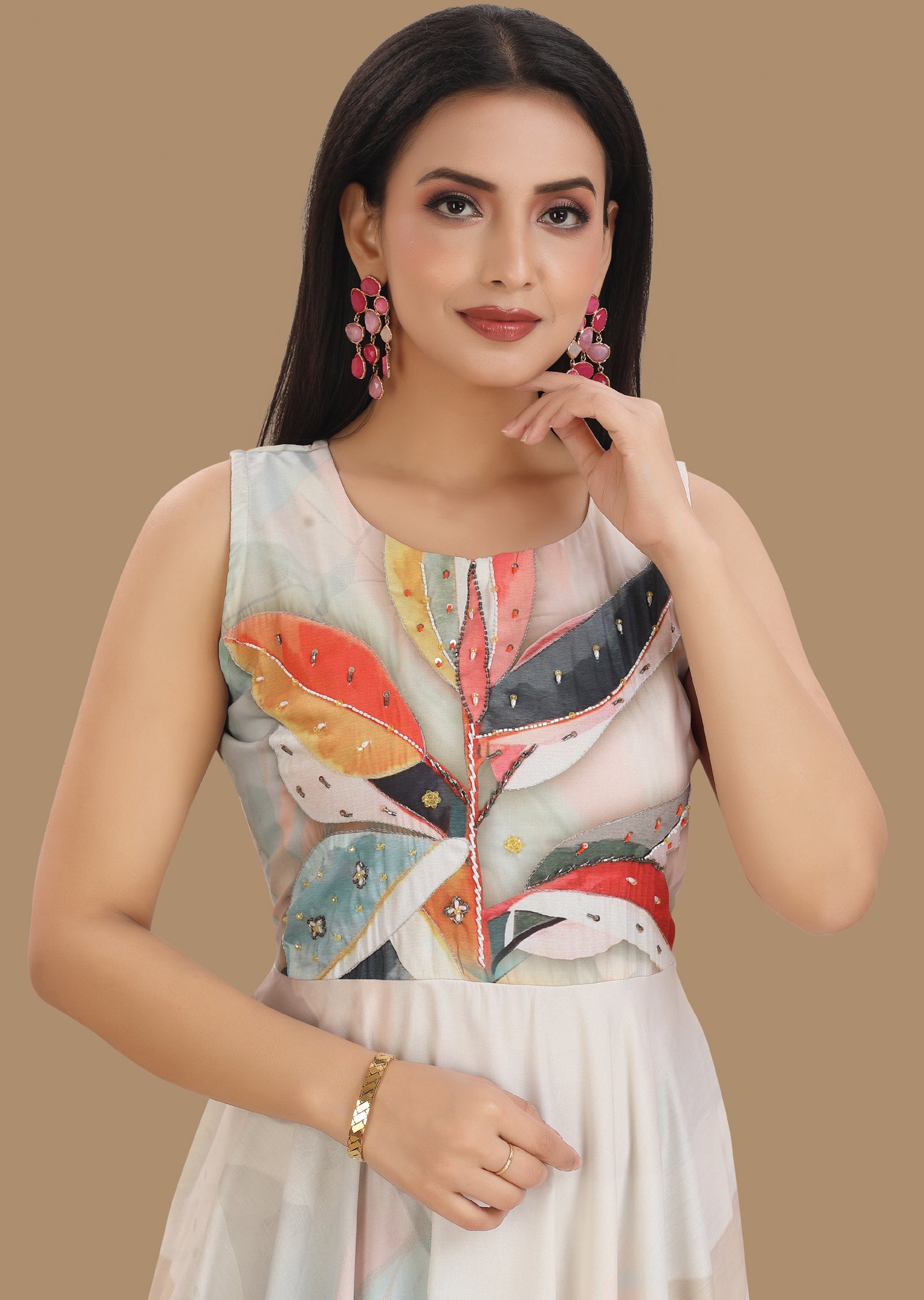 Cream Modal Kurti Full Length