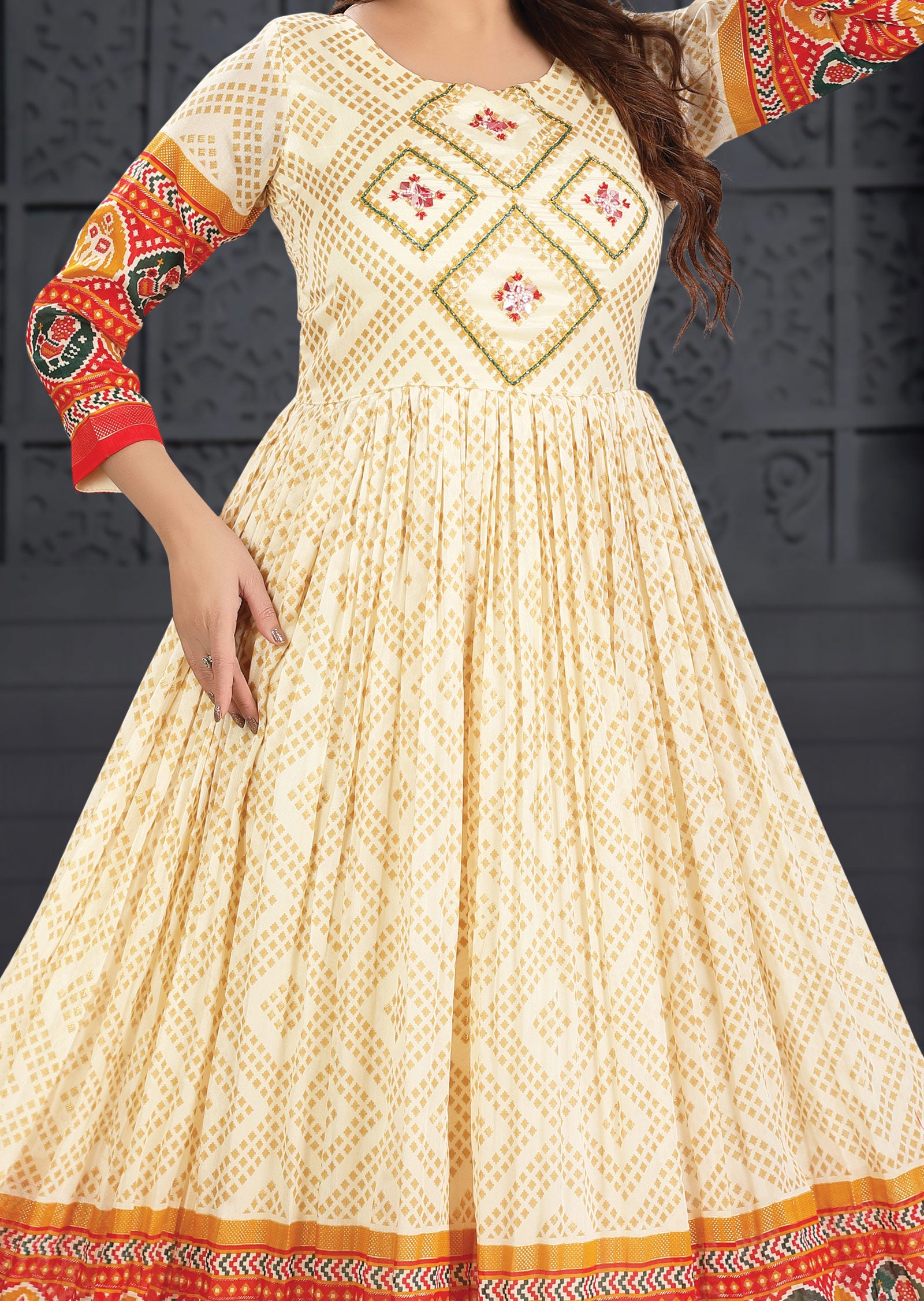 Beige Silk Kurti Full Length