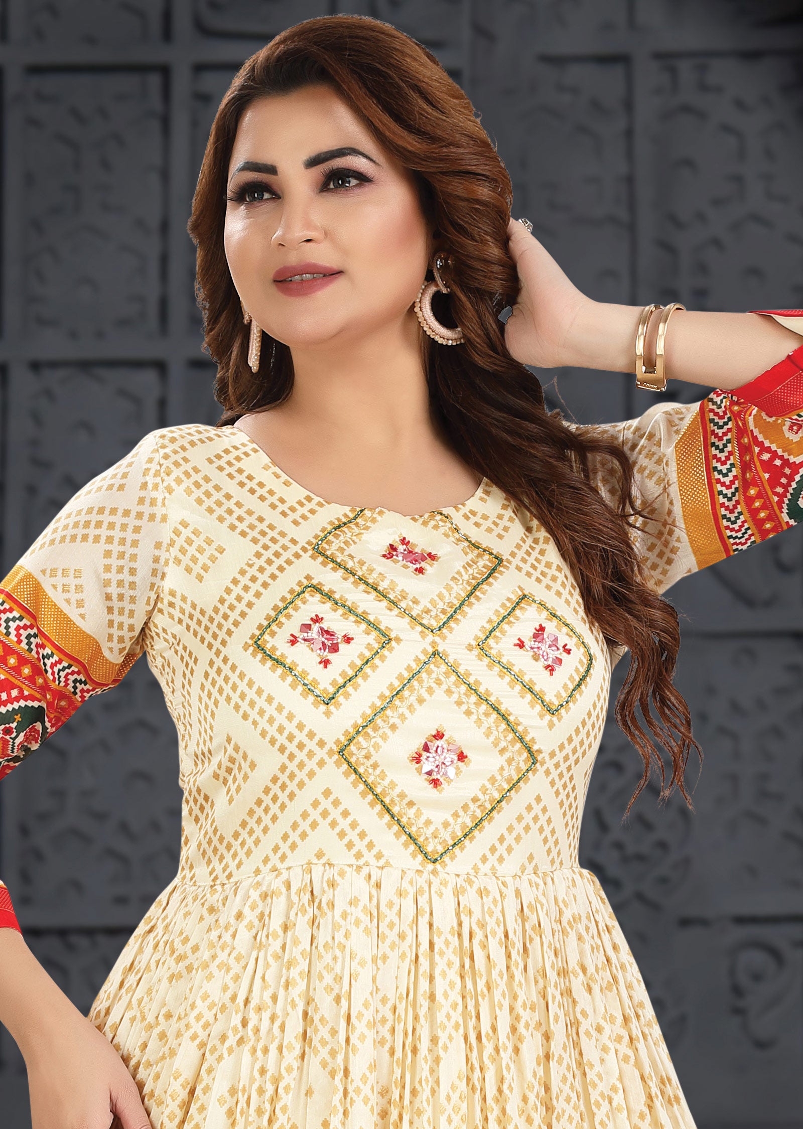 Beige Silk Kurti Full Length