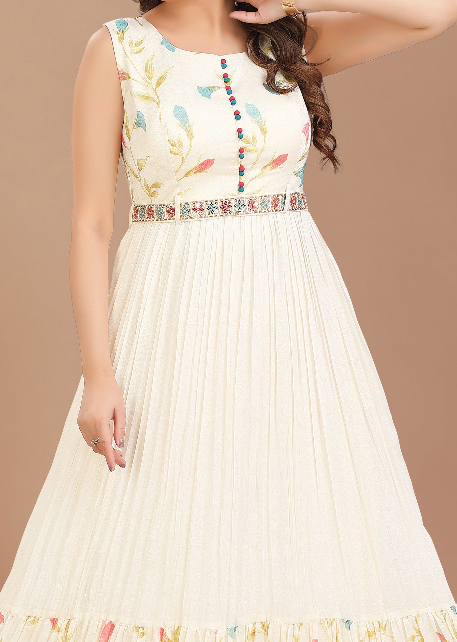 Cream Chiffon Kurti Full Length