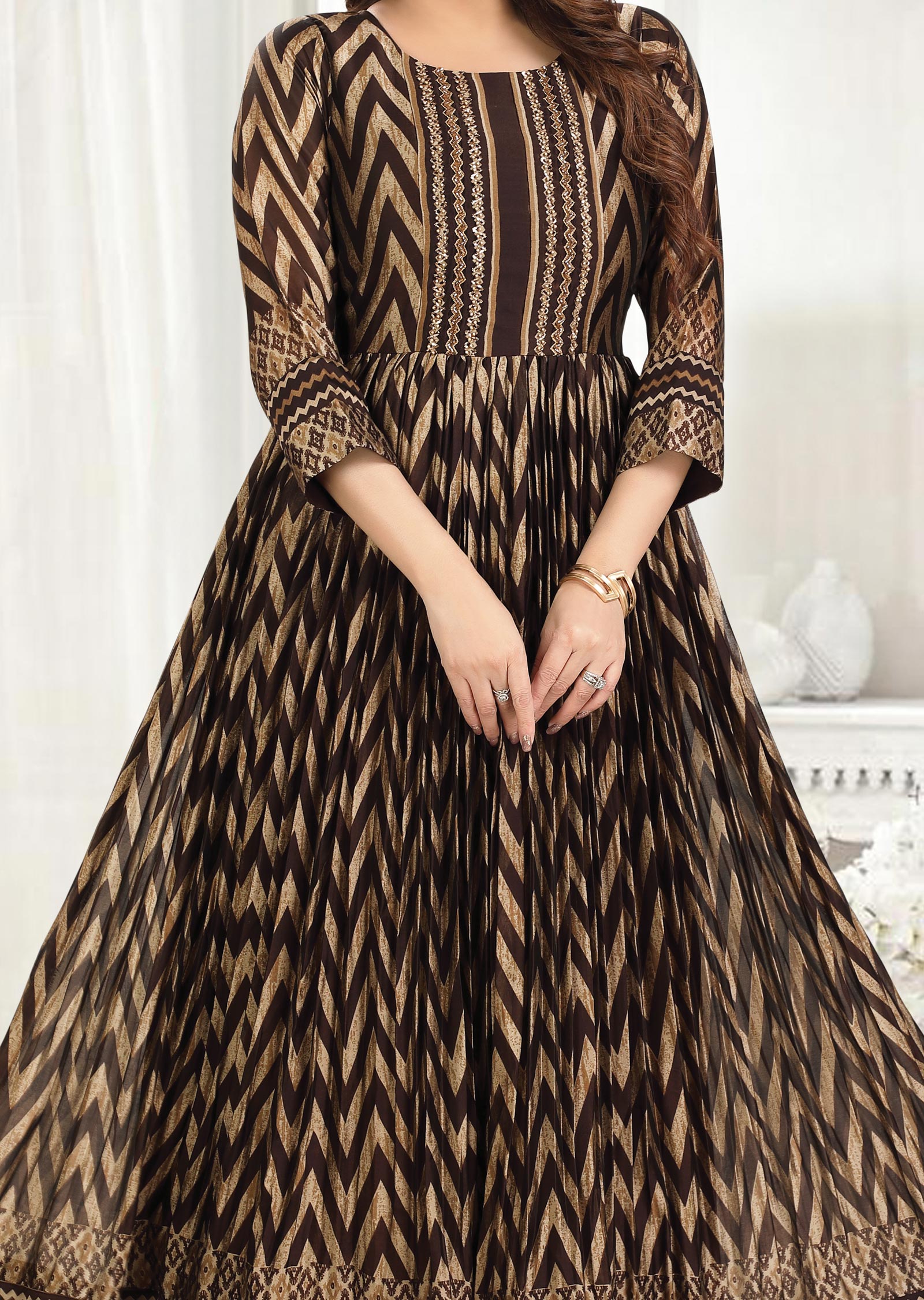 Brown Chinnon Kurti Full Length