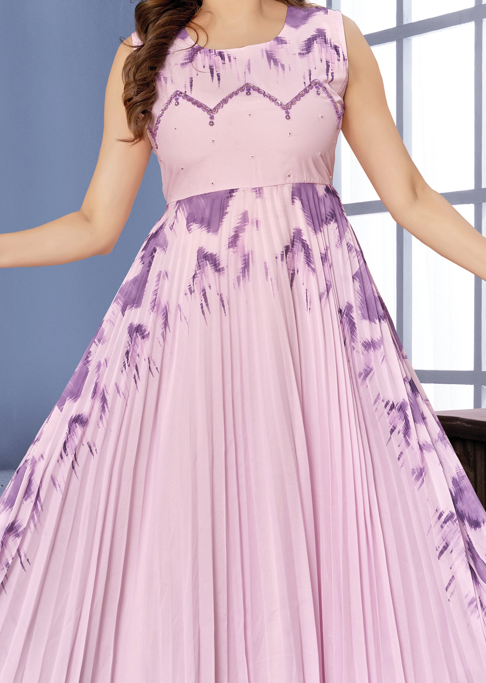 Pink & Lavender Georgette Kurti Full Length