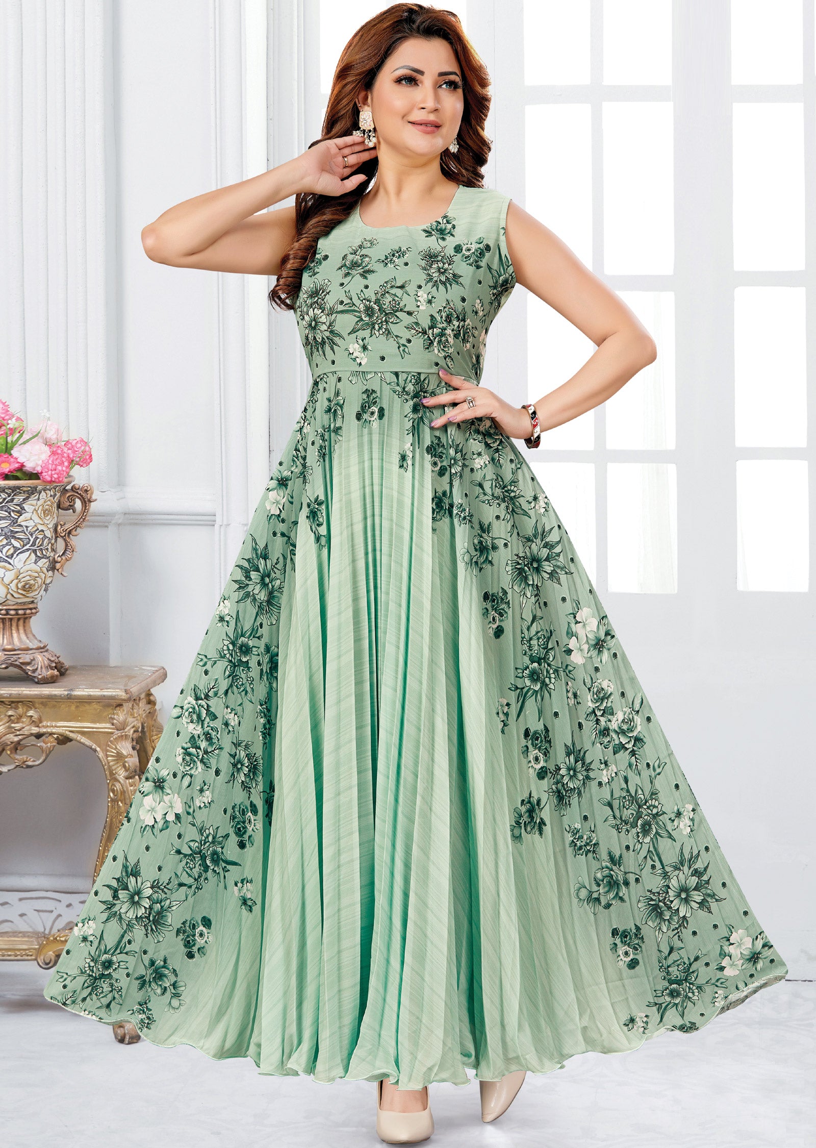 Light Green Georgette Kurti Full Length