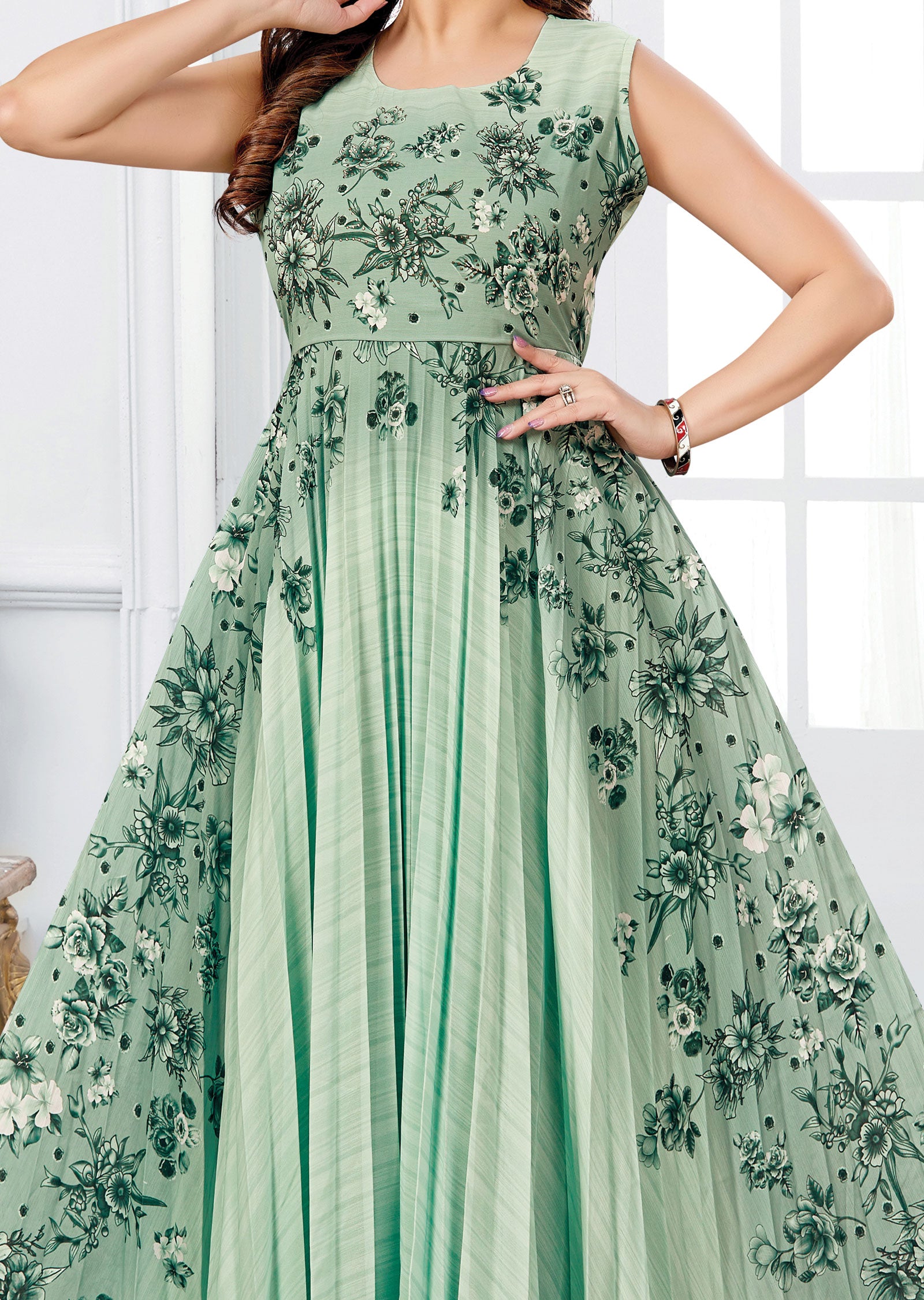 Light Green Georgette Kurti Full Length