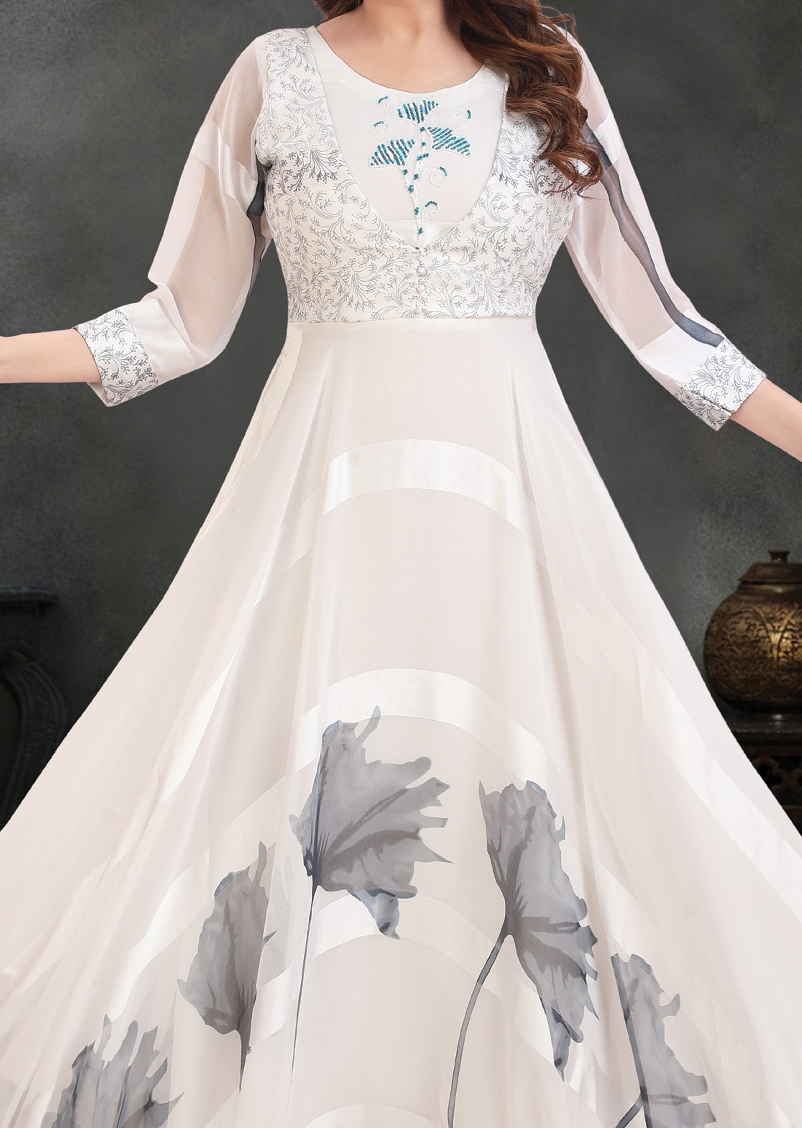 Off White Satin Georgette Full Length