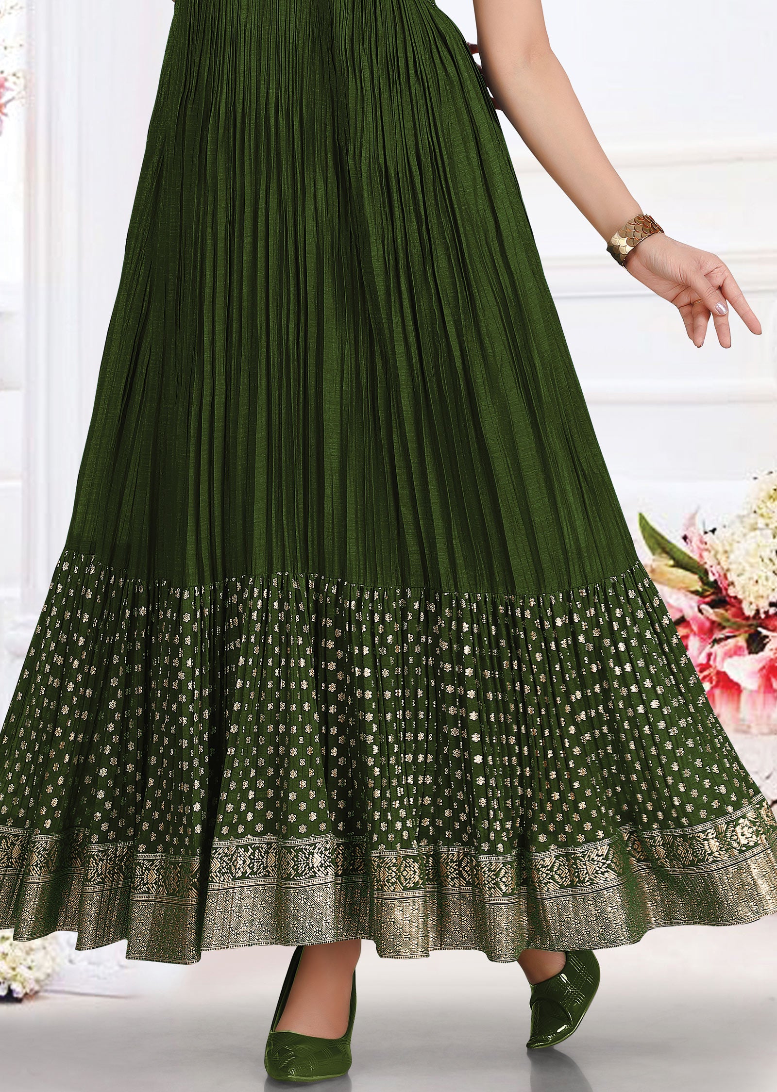 Olive Green Silk Full Length