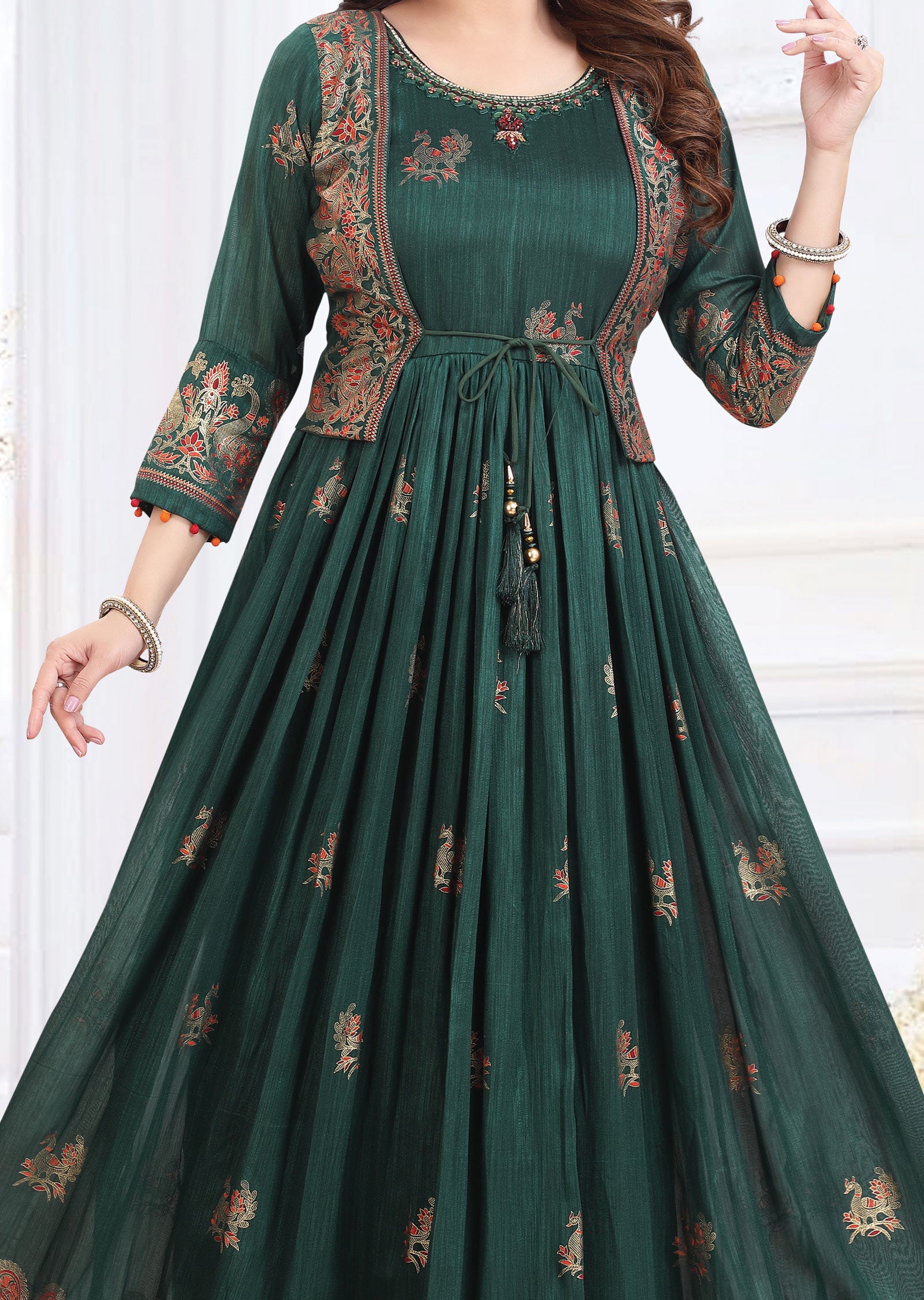 Dark Green Silk Full Length