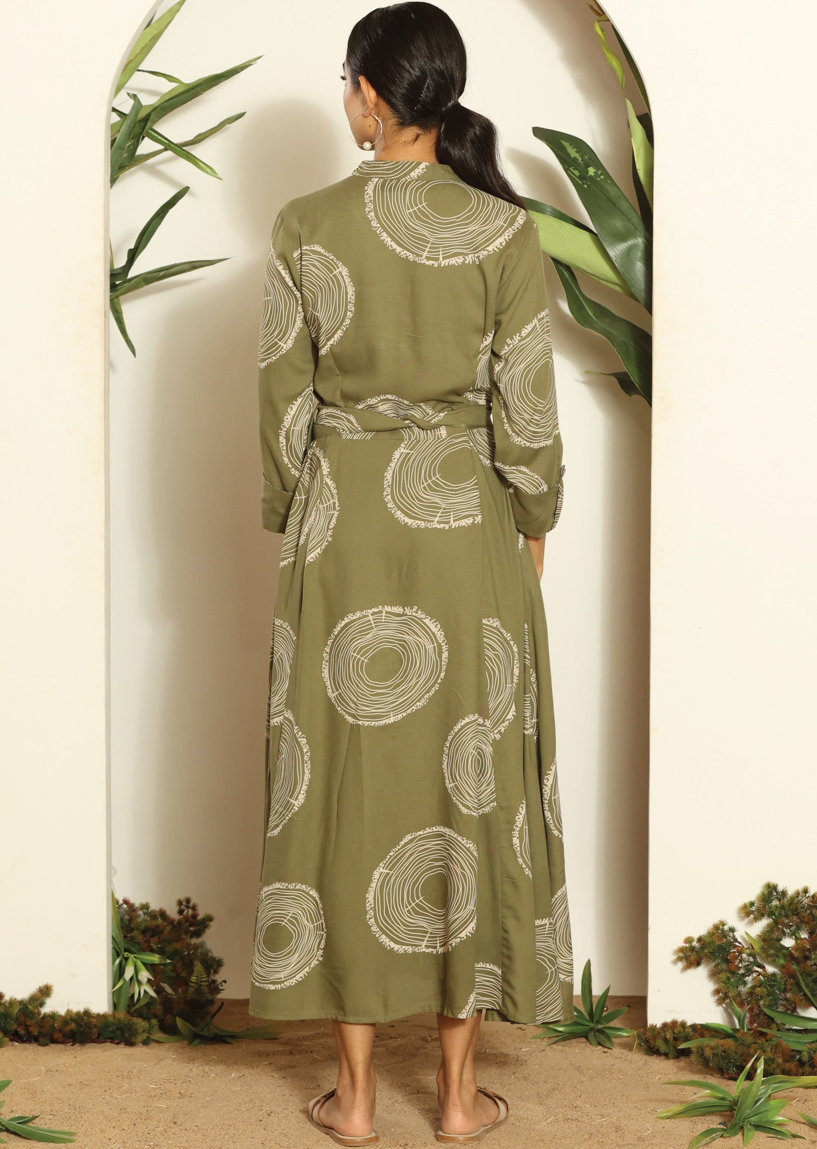 Mehendi Green & Beige Russian Silk Full Length Dress