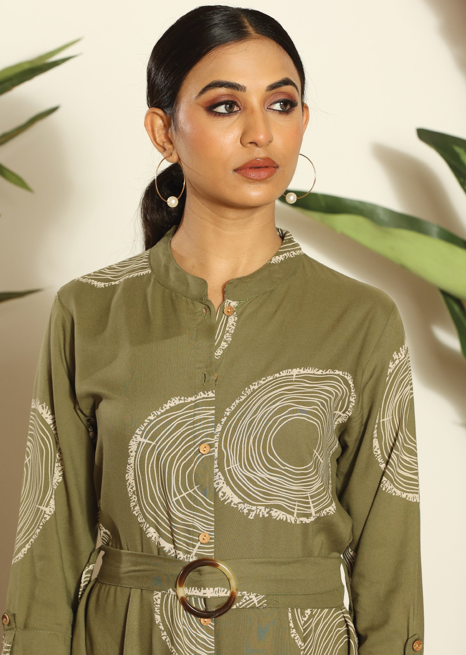 Mehendi Green & Beige Russian Silk Full Length Dress