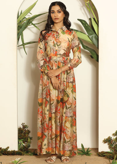 Multi Color Muslin Full Length Dress