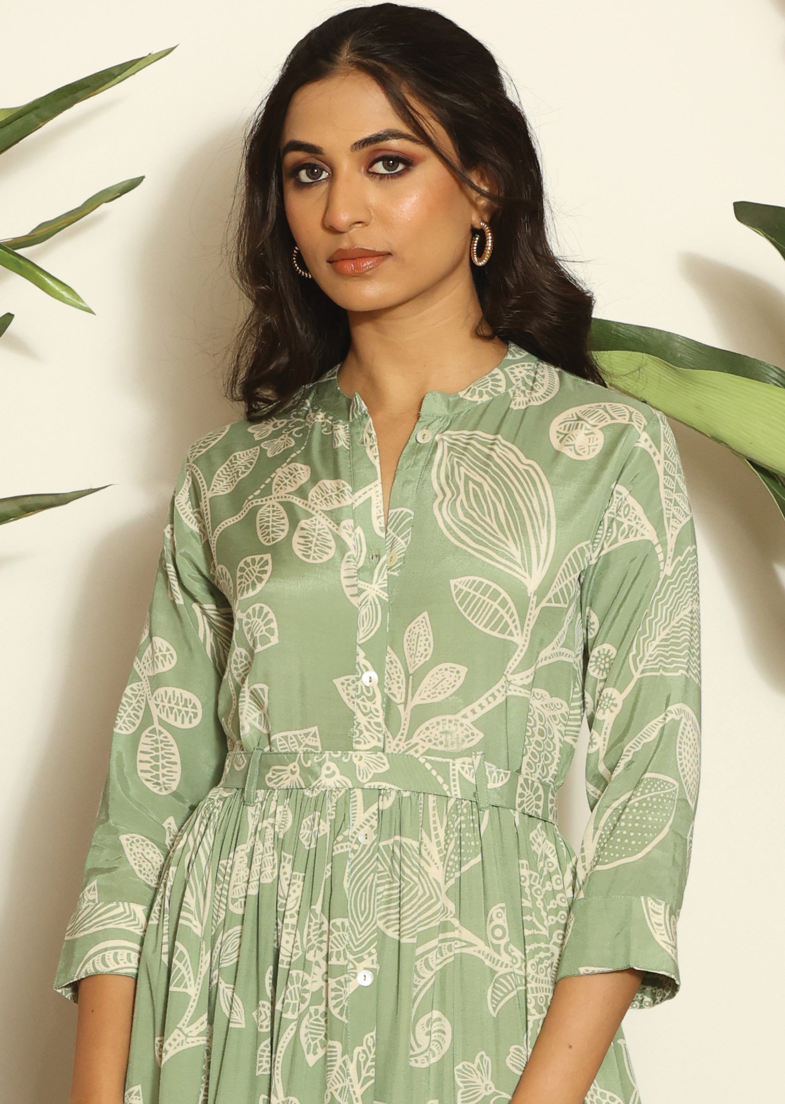 Pista Green Russian Silk Full Length Dress