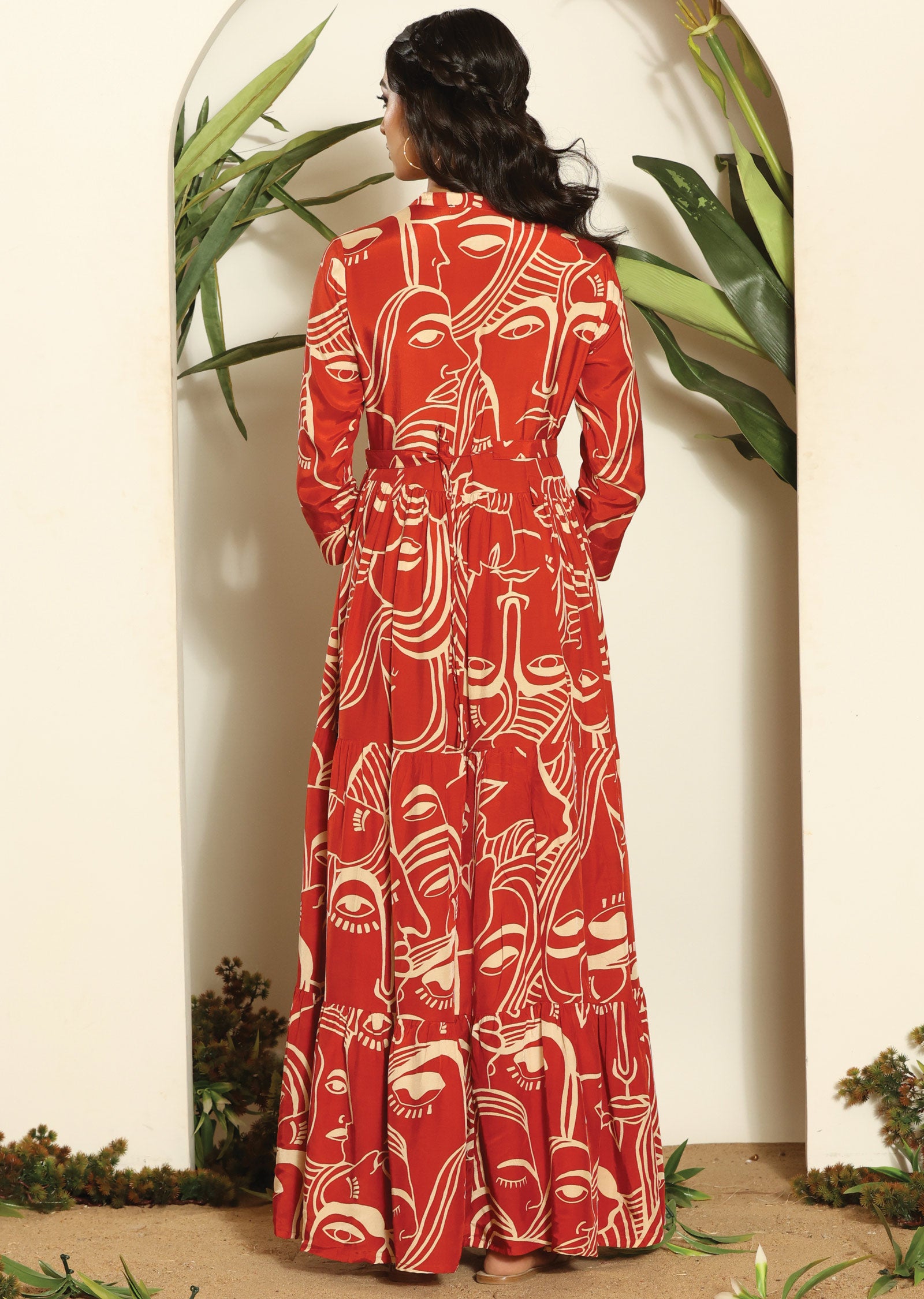 Rust & Beige Russian Silk Full Length Dress