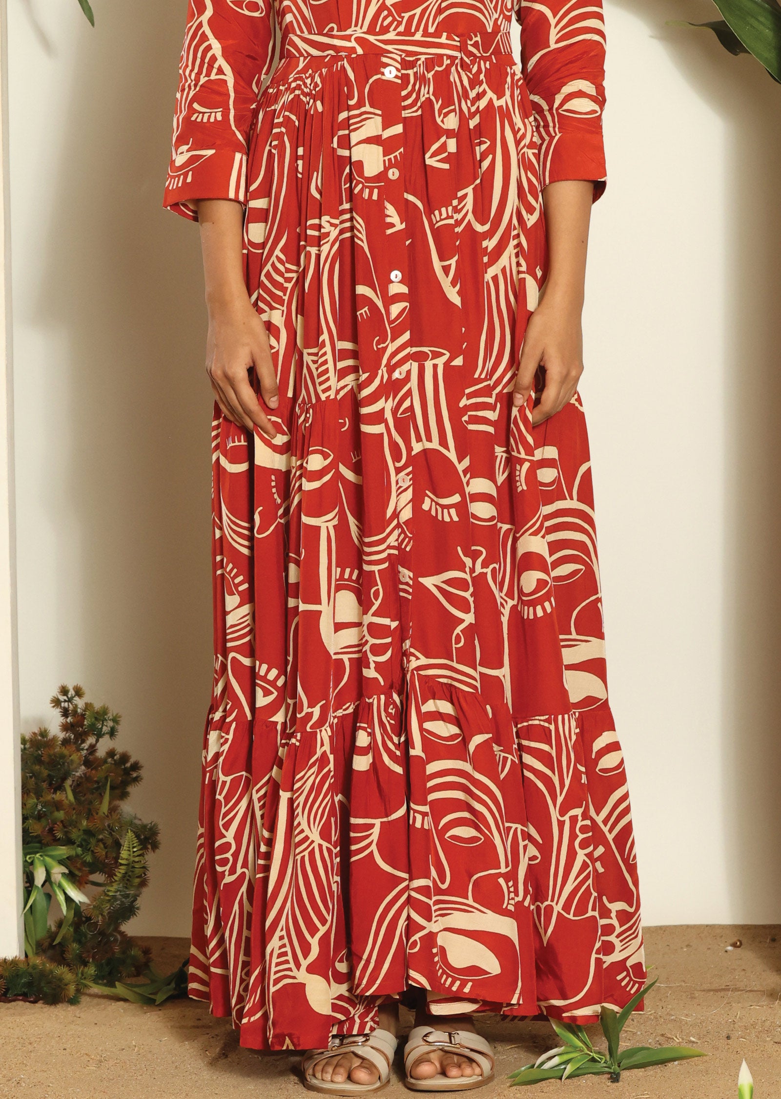 Rust & Beige Russian Silk Full Length Dress