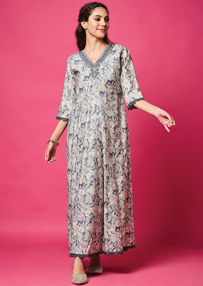 Grey Modal Silk Full Length Dress