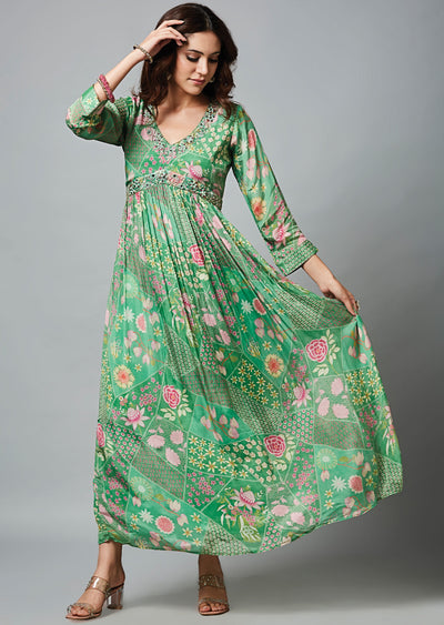 Green Chinnon Full Length Dress