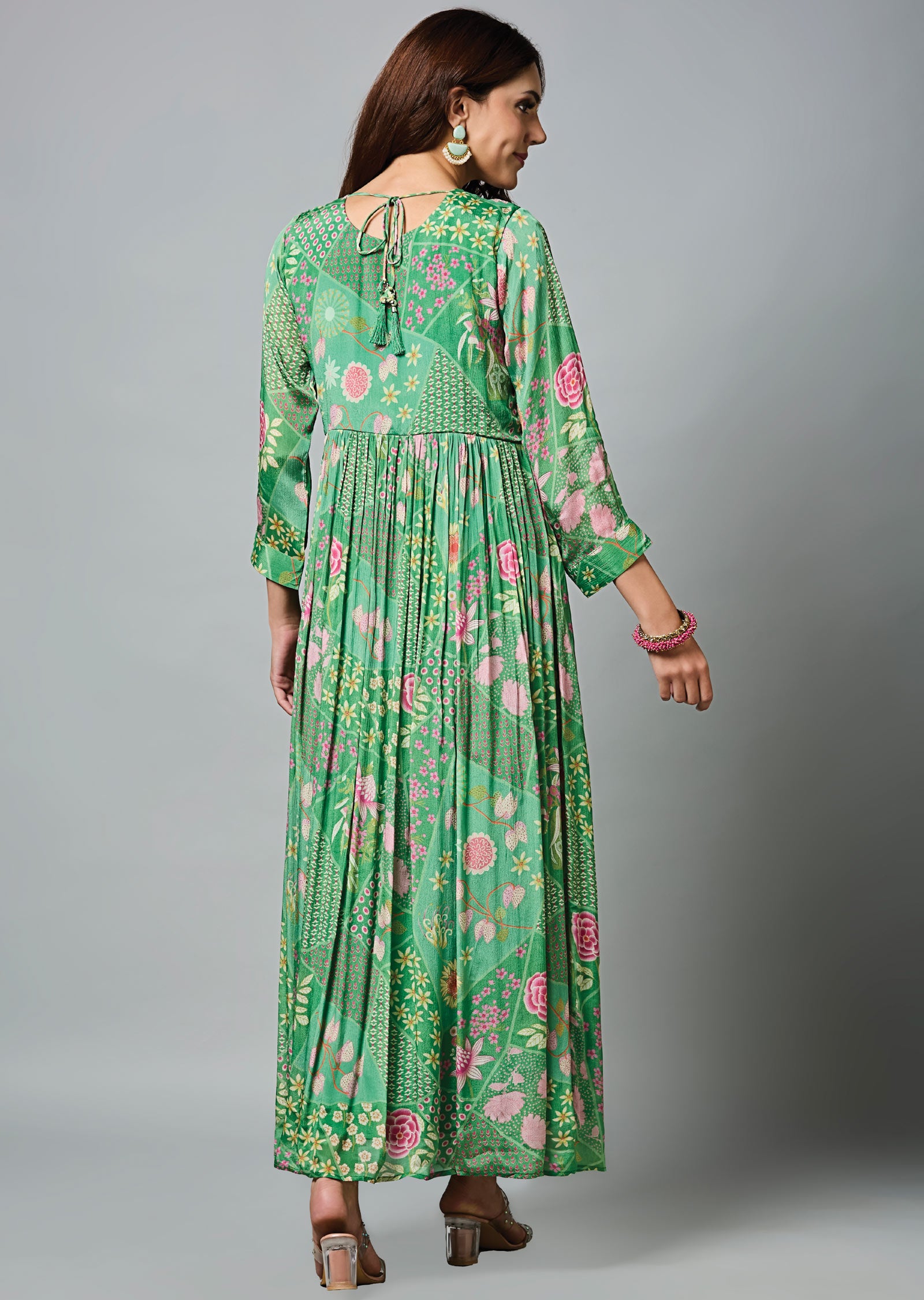 Green Chinnon Full Length Dress