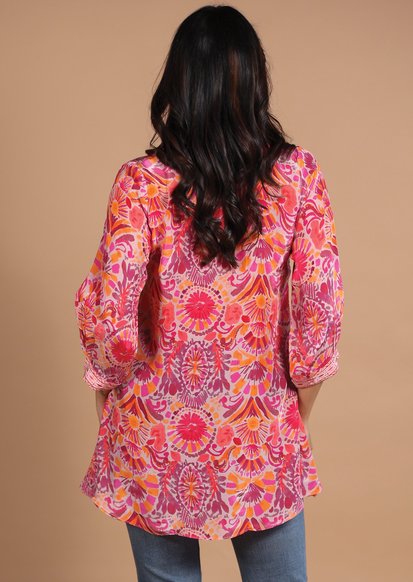 Peach & Pink Crepe Short Kurti