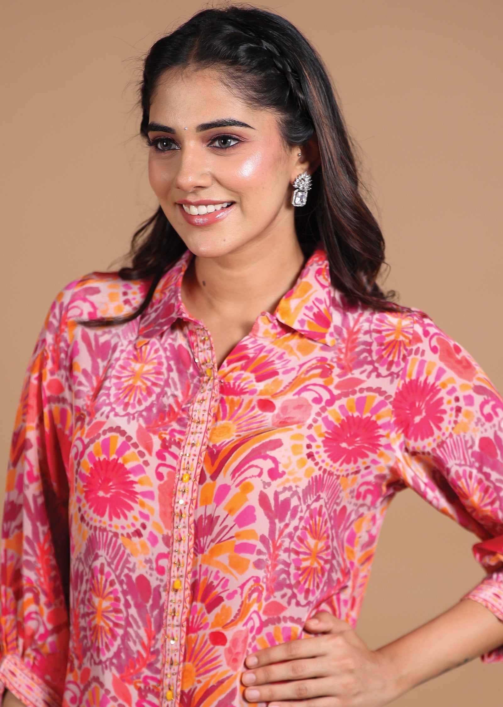 Peach & Pink Crepe Short Kurti