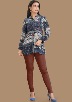 Navy Blue Crepe Short Kurti