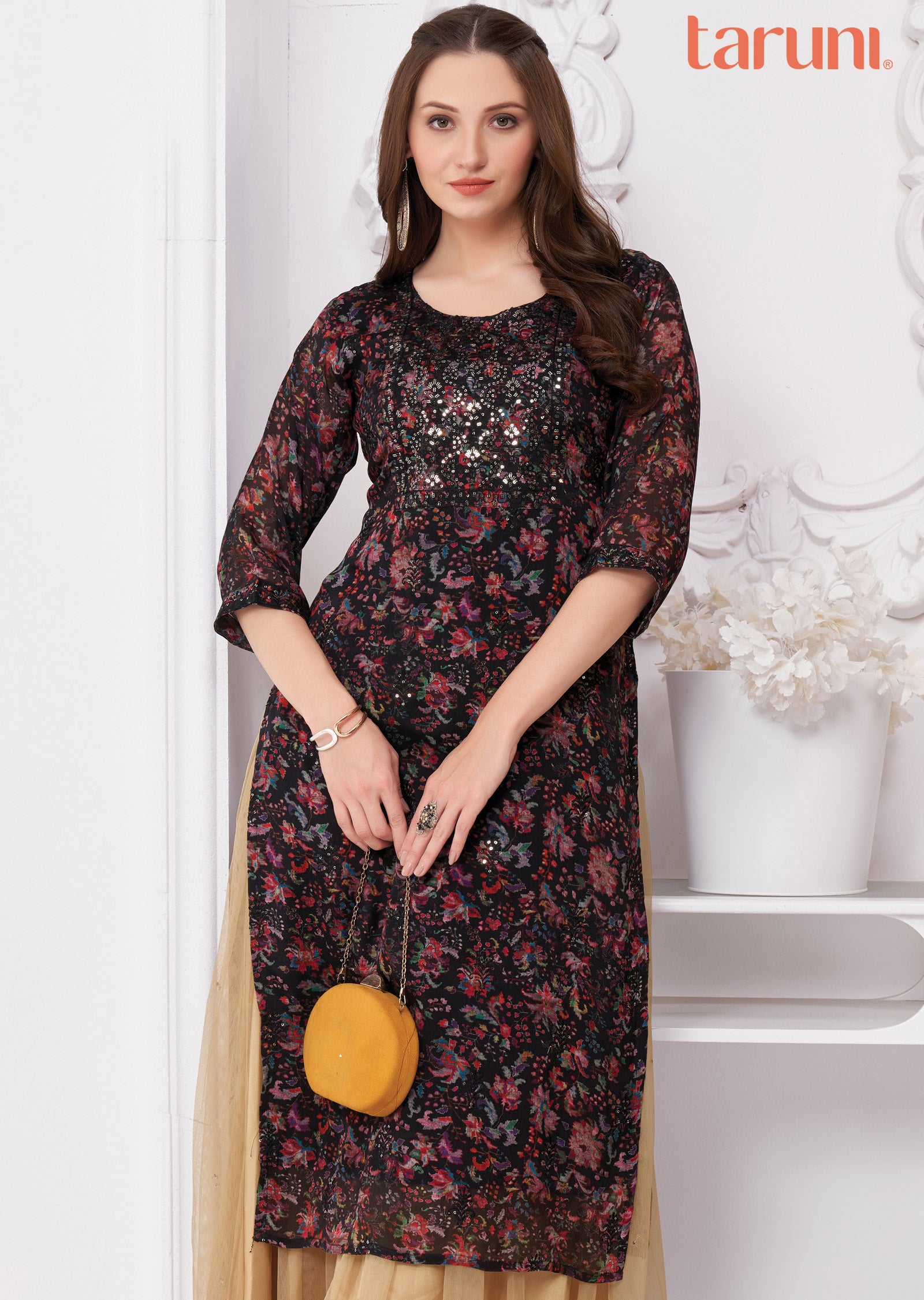 Black Chinnon Kurti Straight Cut