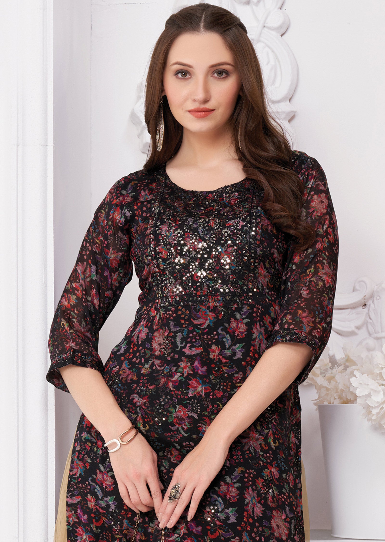 Black Chinnon Kurti Straight Cut