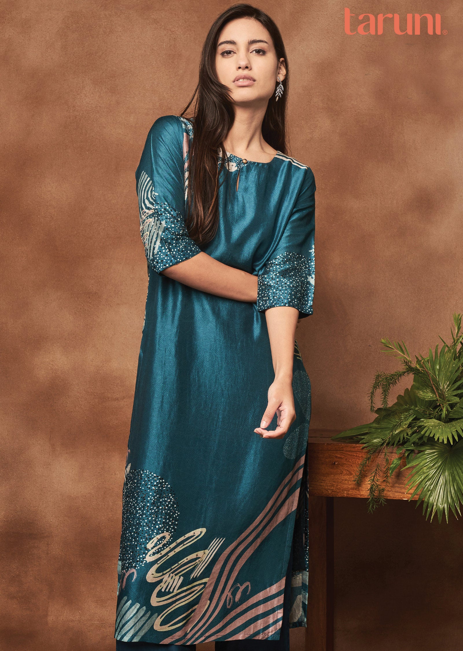 Blue Silk Kurti Straight Cut