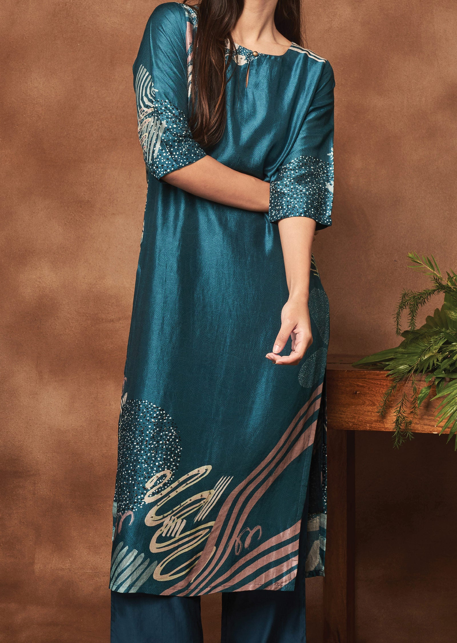 Blue Silk Kurti Straight Cut