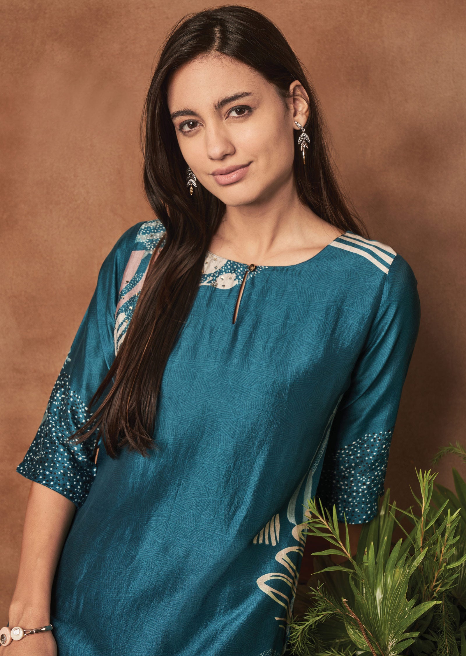 Blue Silk Kurti Straight Cut