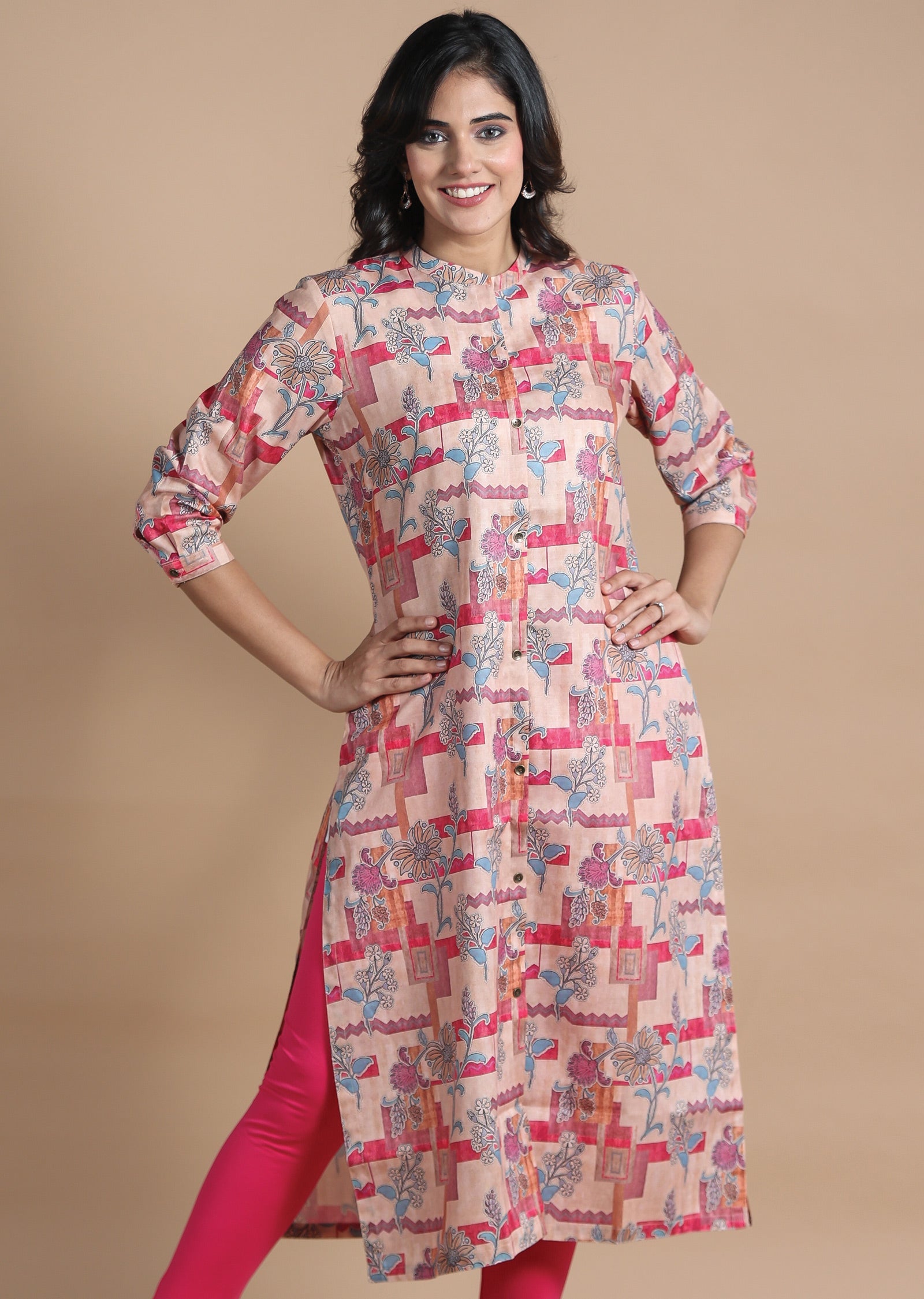 Dusty Peach Cotton Kurti Straight Cut