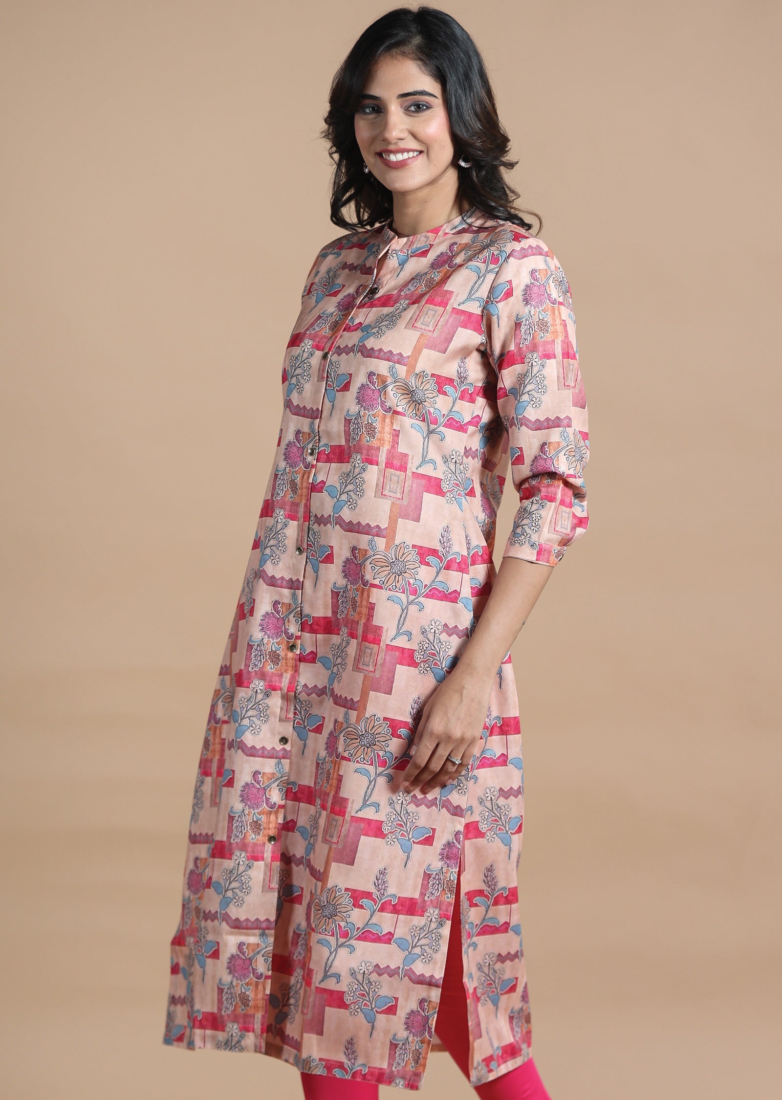 Dusty Peach Cotton Kurti Straight Cut