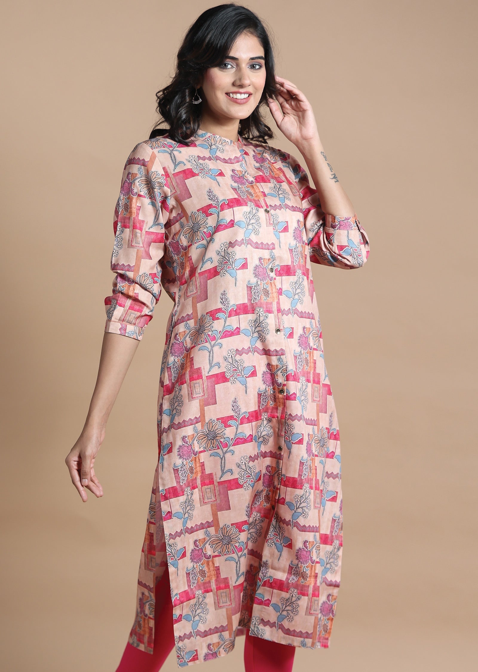 Dusty Peach Cotton Kurti Straight Cut