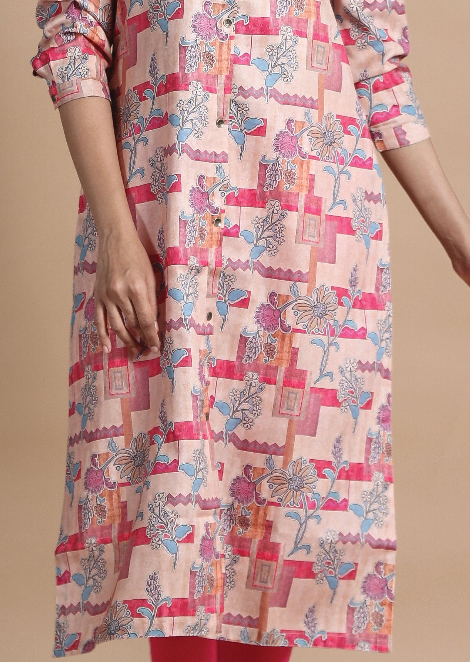 Dusty Peach Cotton Kurti Straight Cut