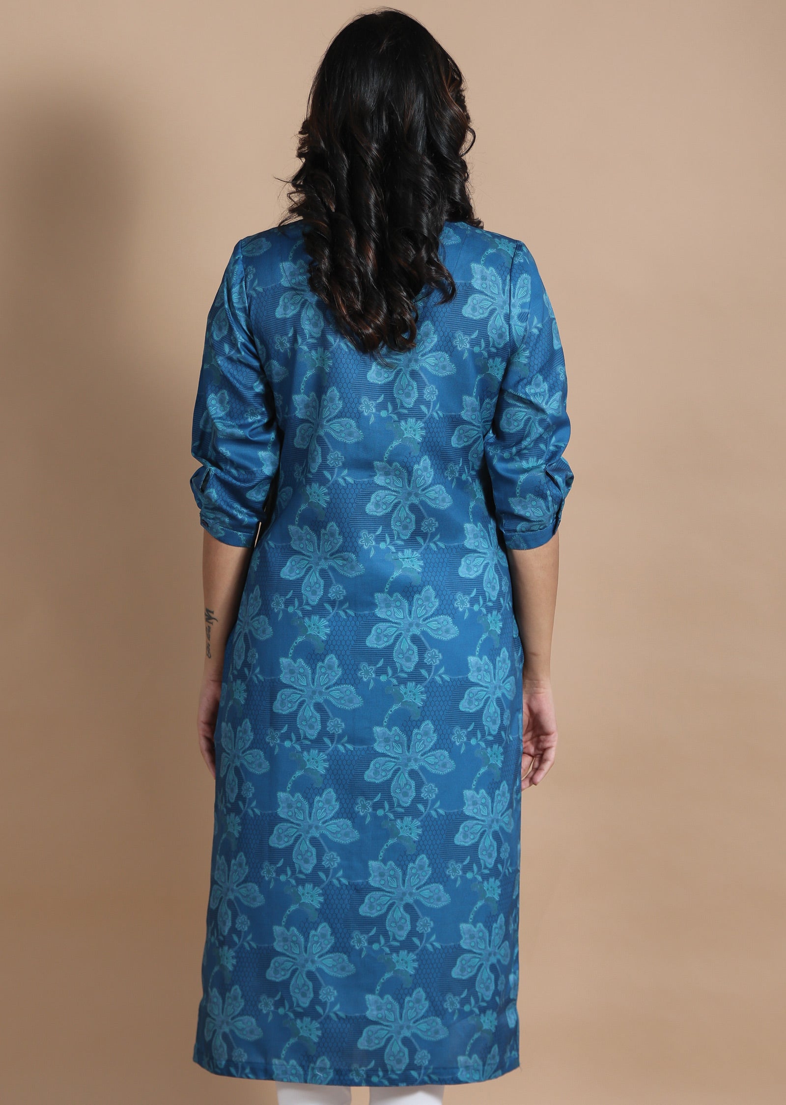 Blue Cotton Kurti Straight Cut