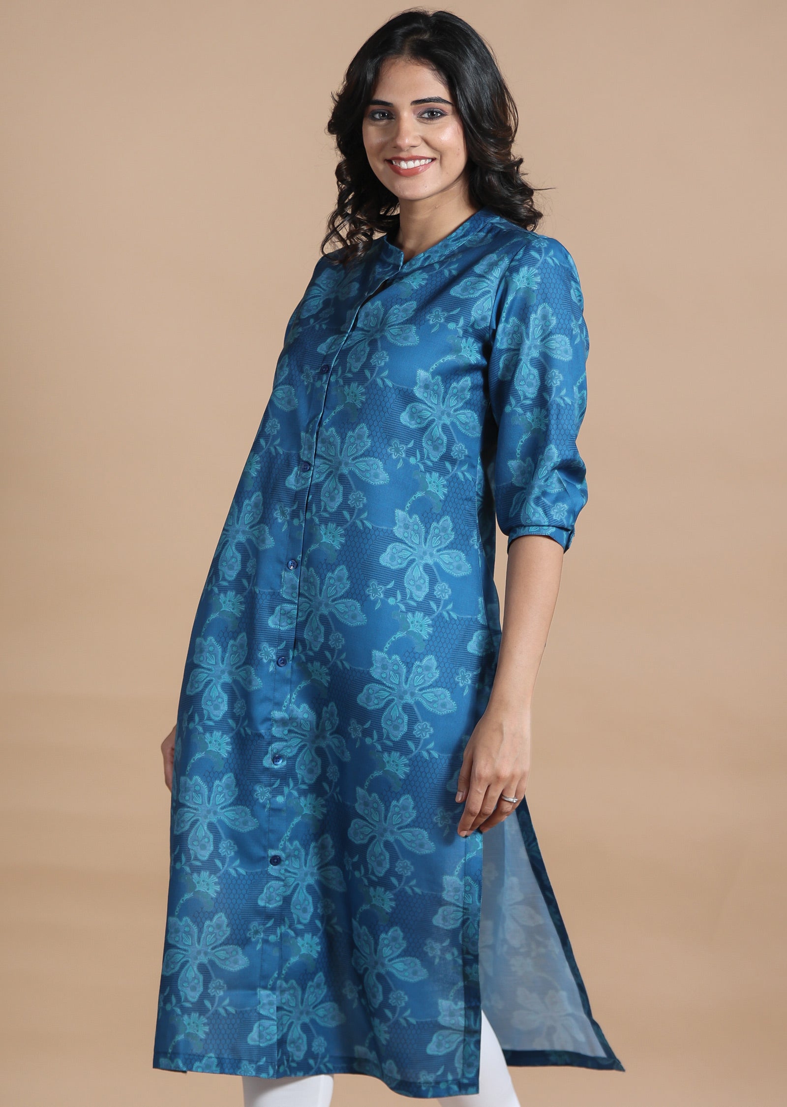 Blue Cotton Kurti Straight Cut