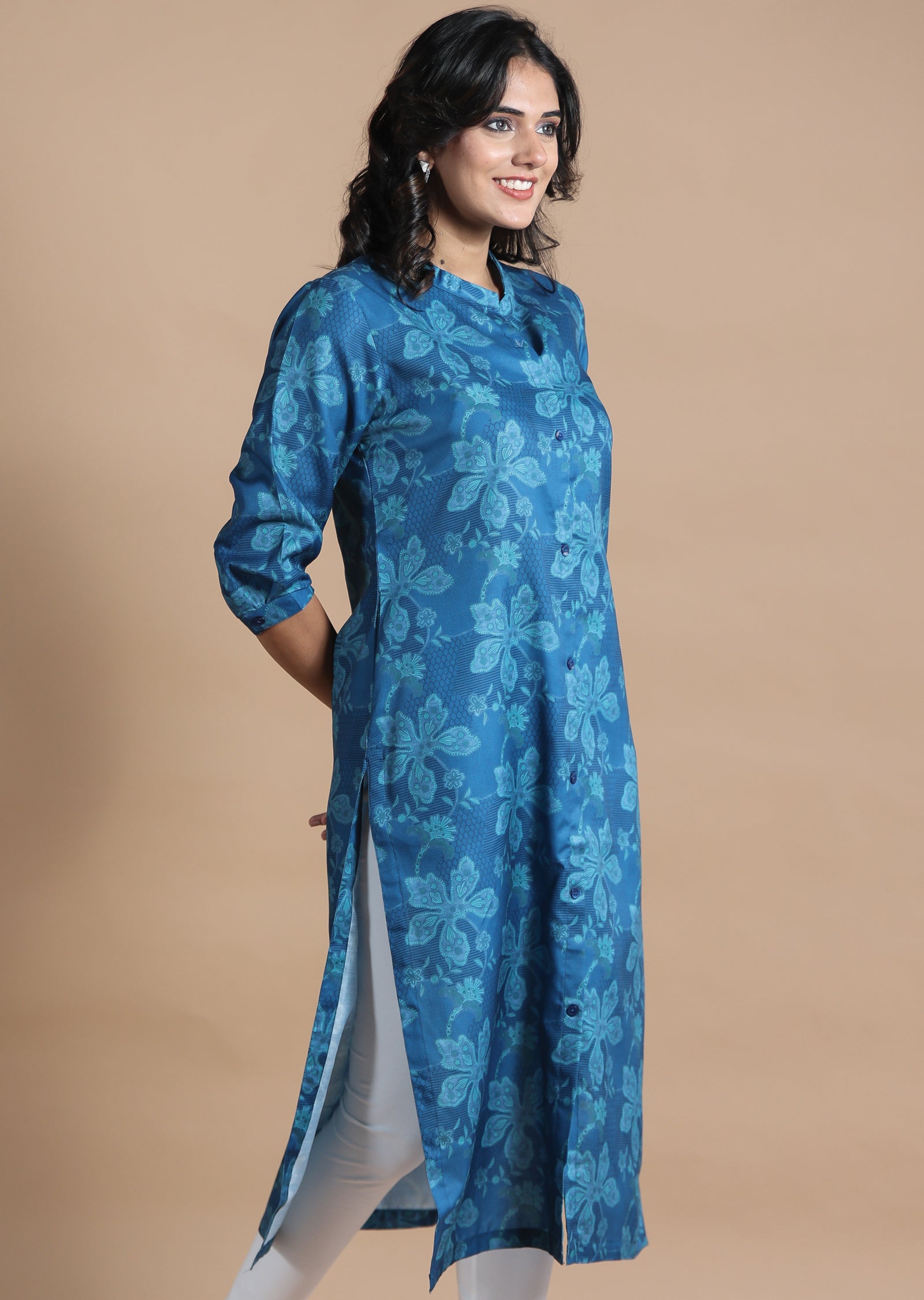 Blue Cotton Kurti Straight Cut