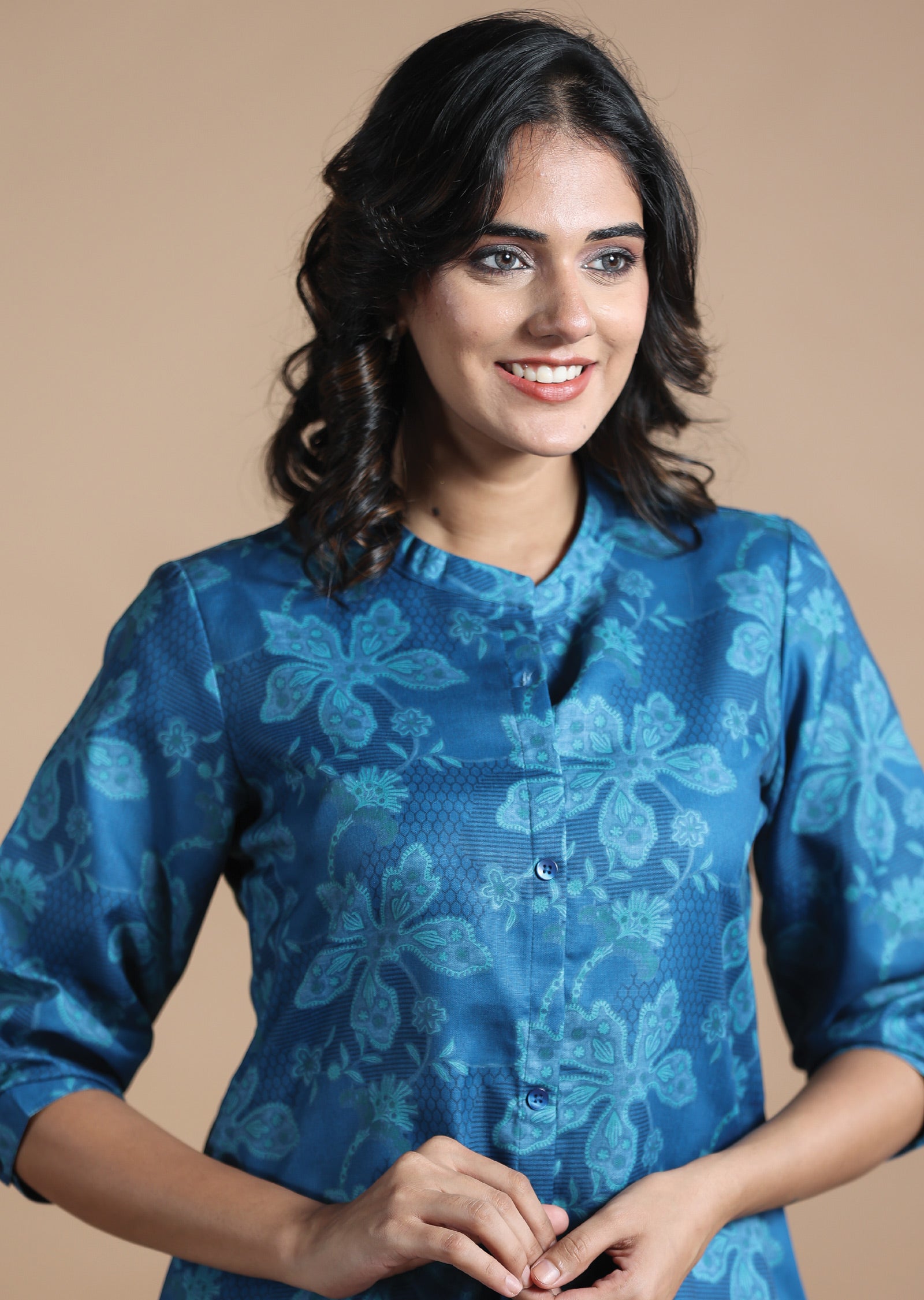 Blue Cotton Kurti Straight Cut