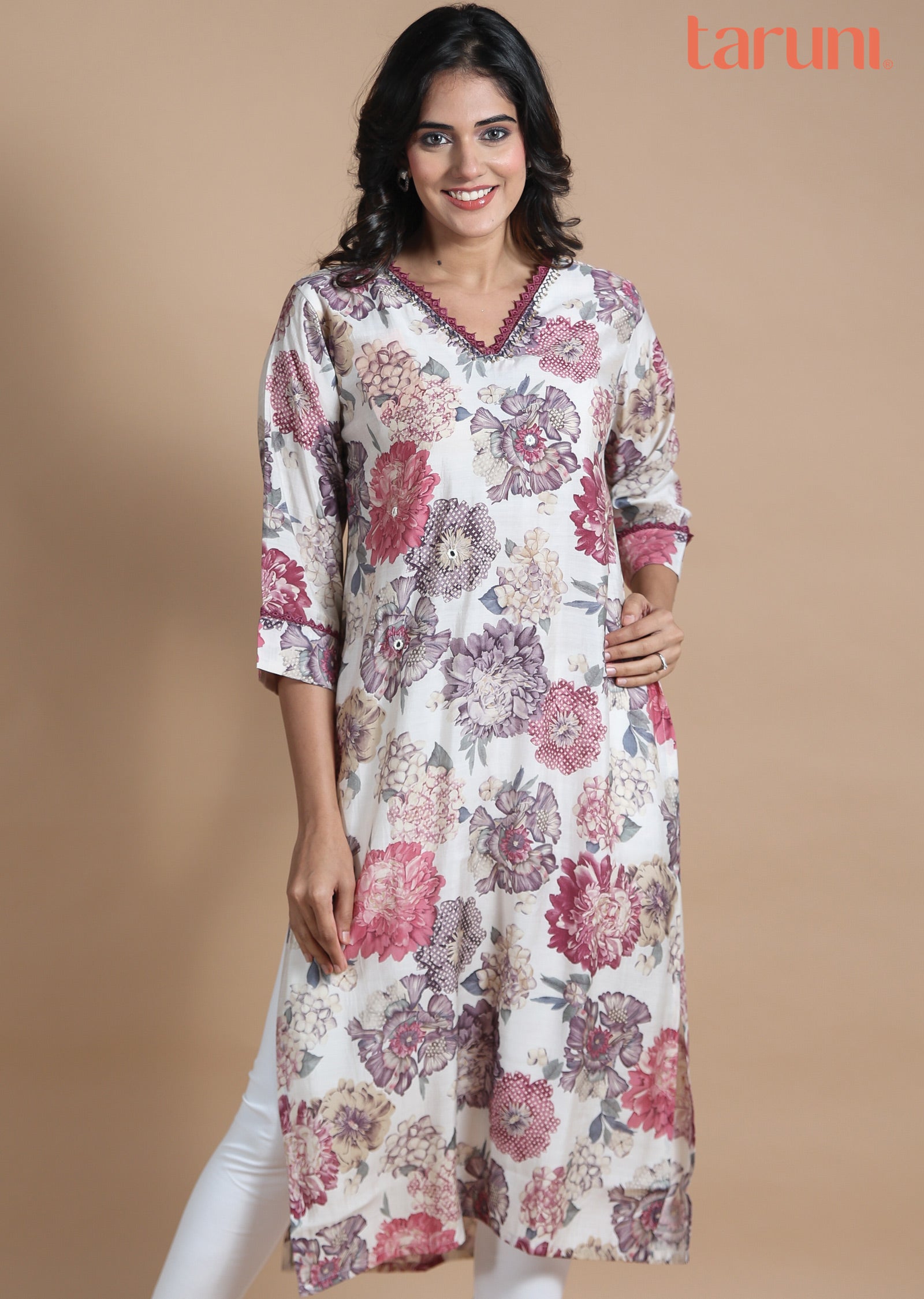 Beige Muslin Kurti Straight Cut