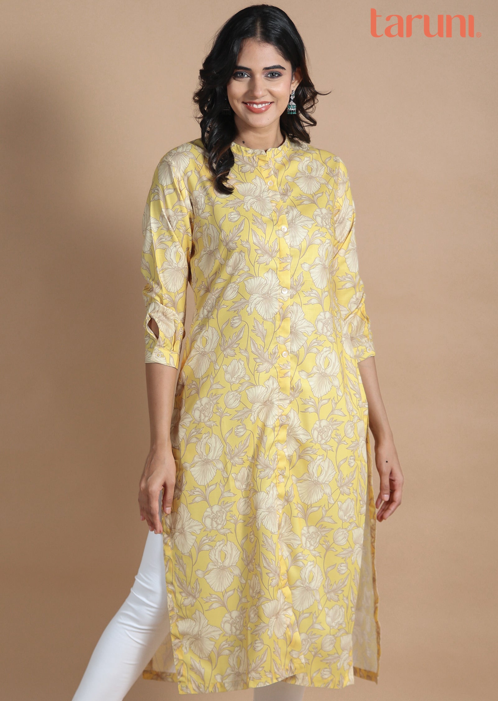 Yellow Cotton Kurti Straight Cut