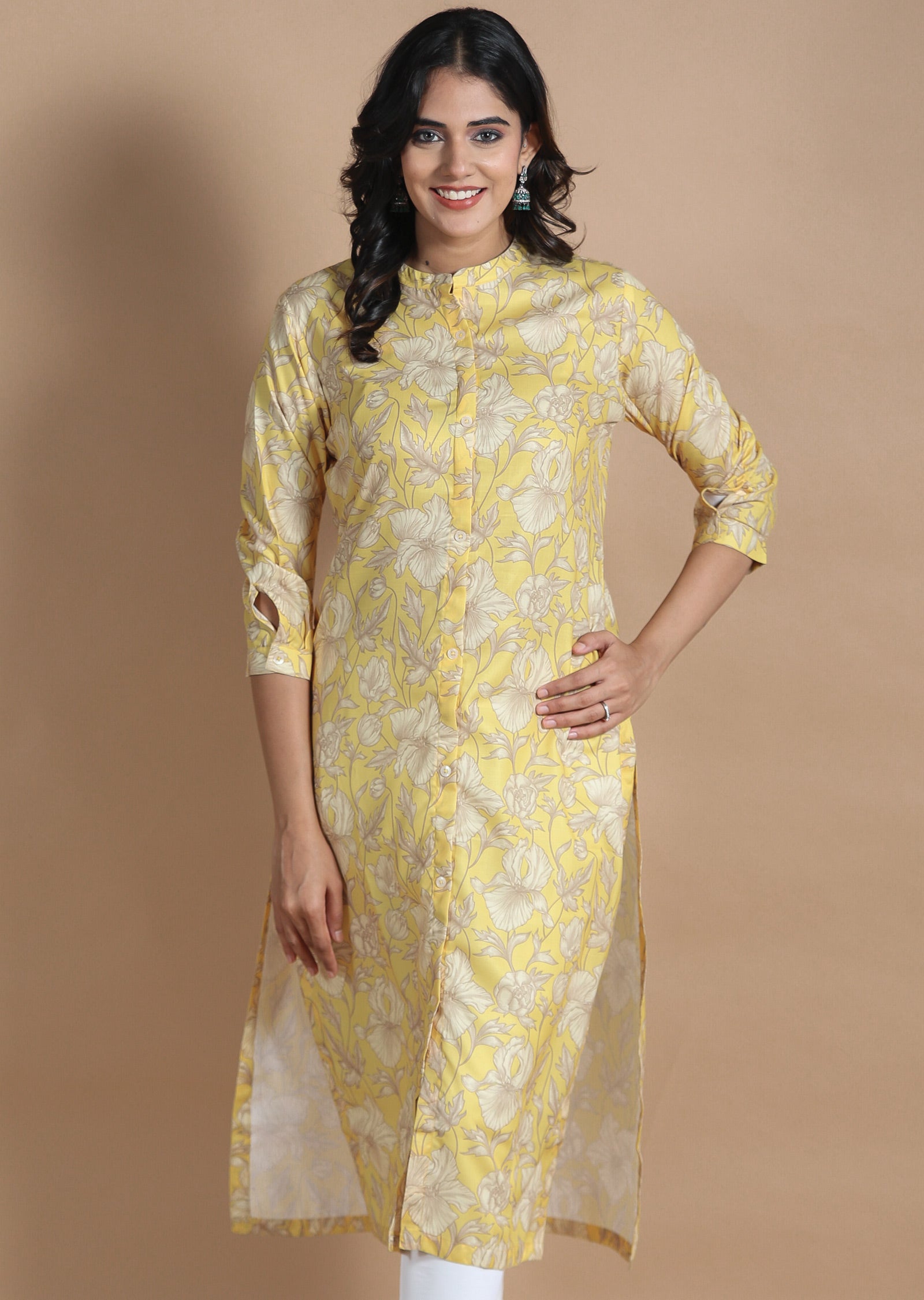 Yellow Cotton Kurti Straight Cut