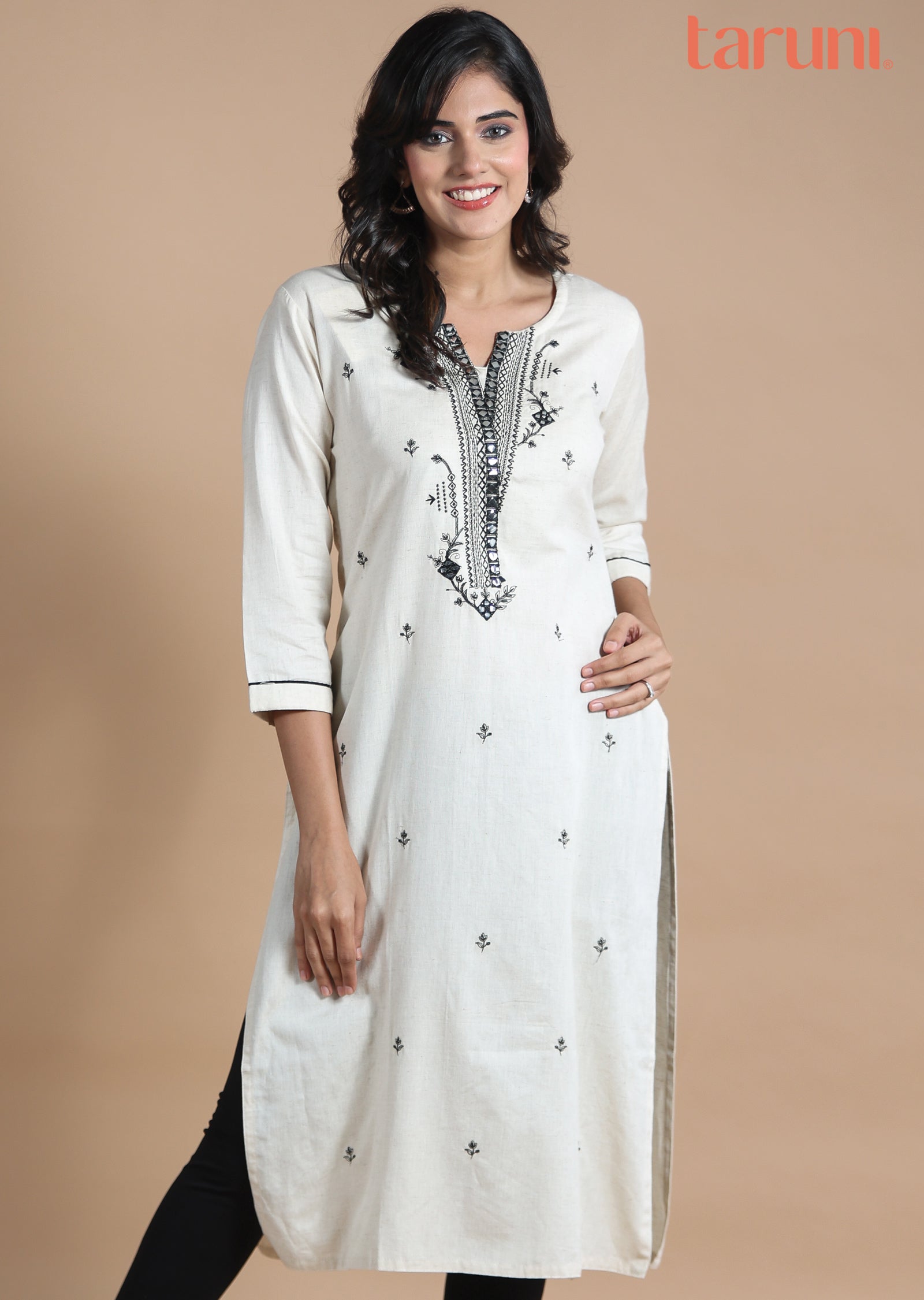 Off White Cotton Kurti Straight Cut