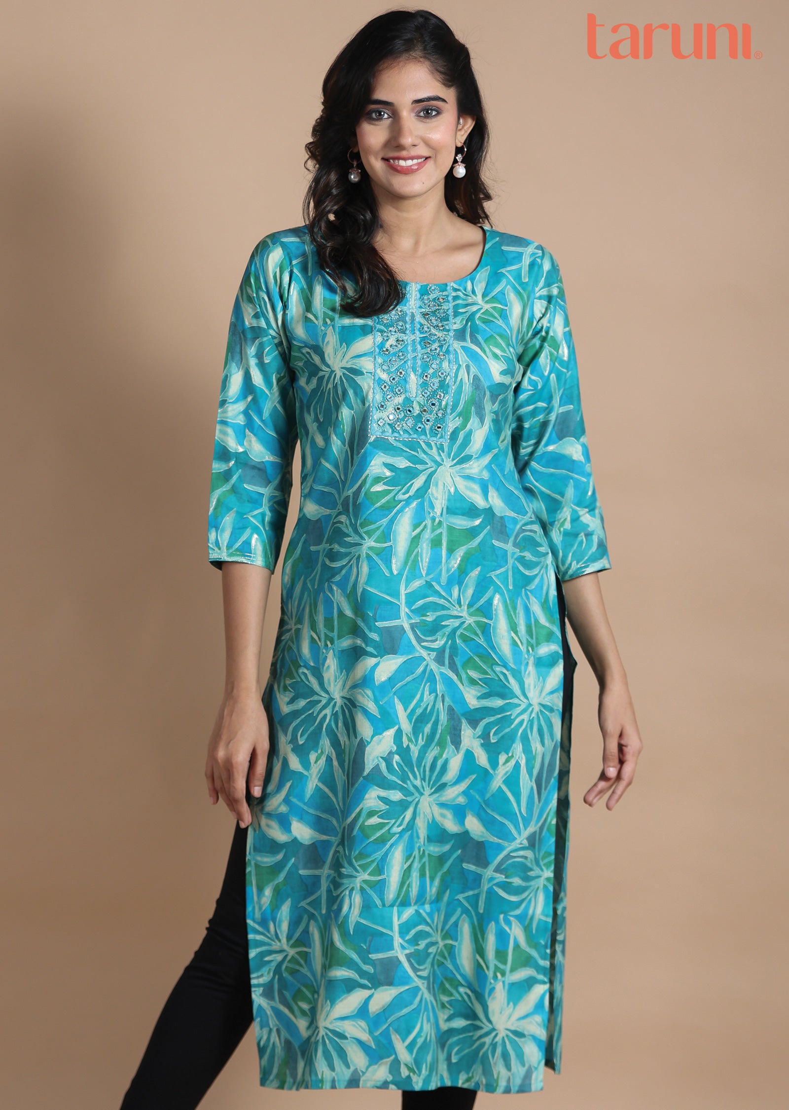 Blue Muslin Kurti Straight Cut