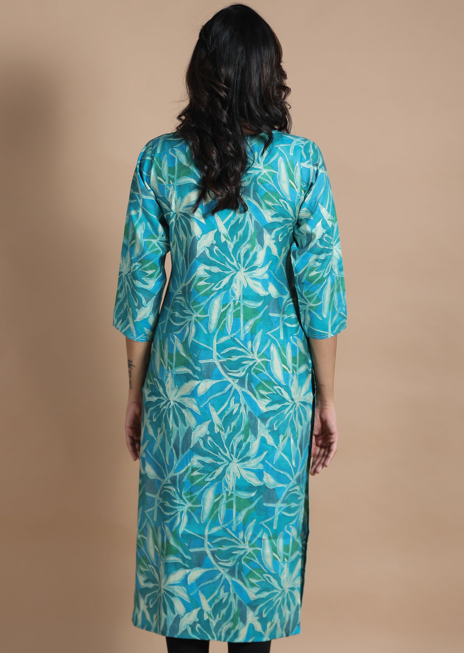 Blue Muslin Kurti Straight Cut