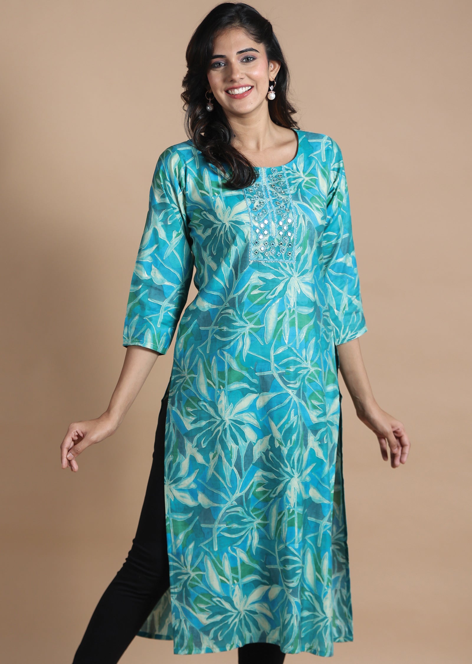 Blue Muslin Kurti Straight Cut