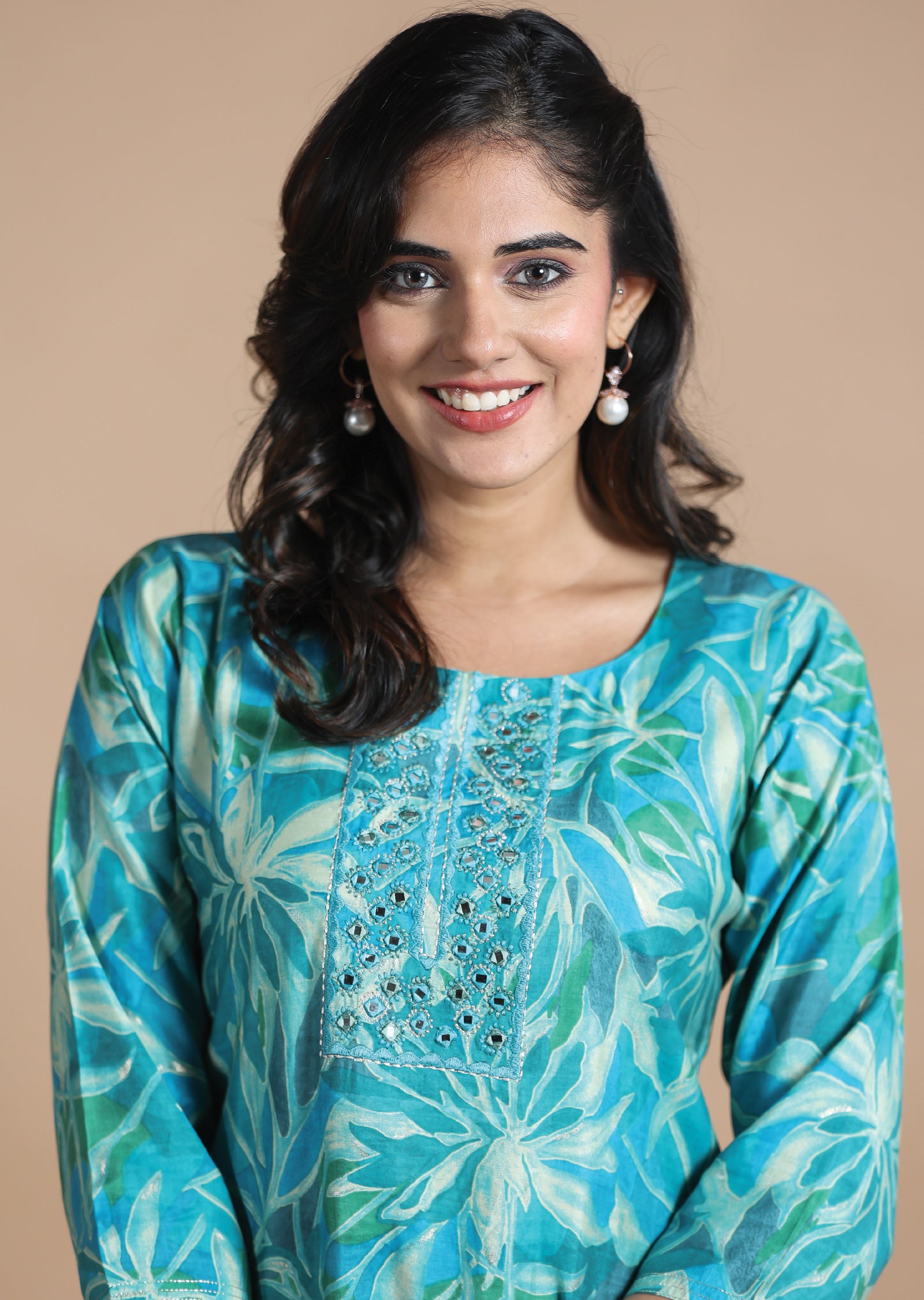 Blue Muslin Kurti Straight Cut