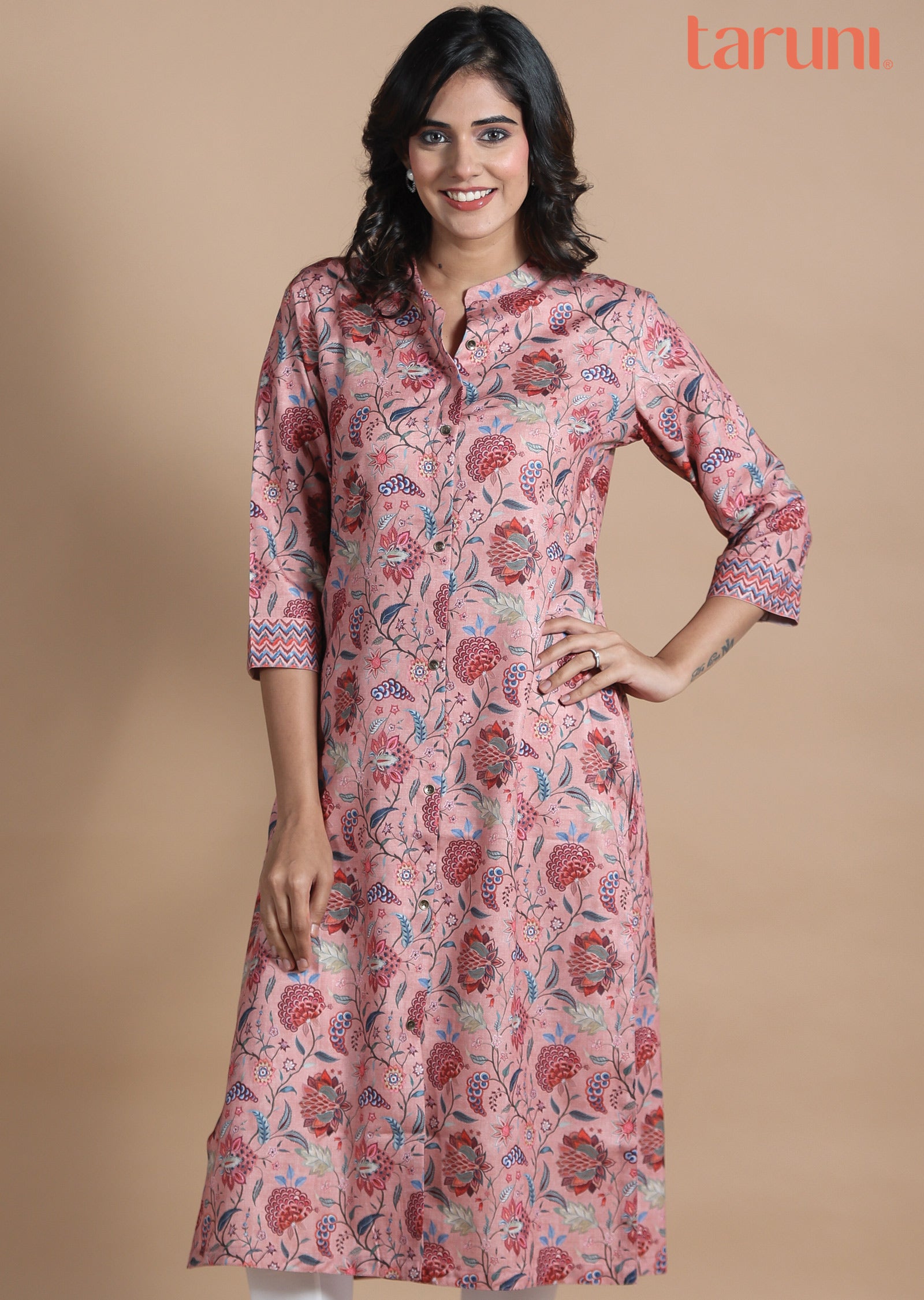 Peach Cotton Kurti Straight Cut