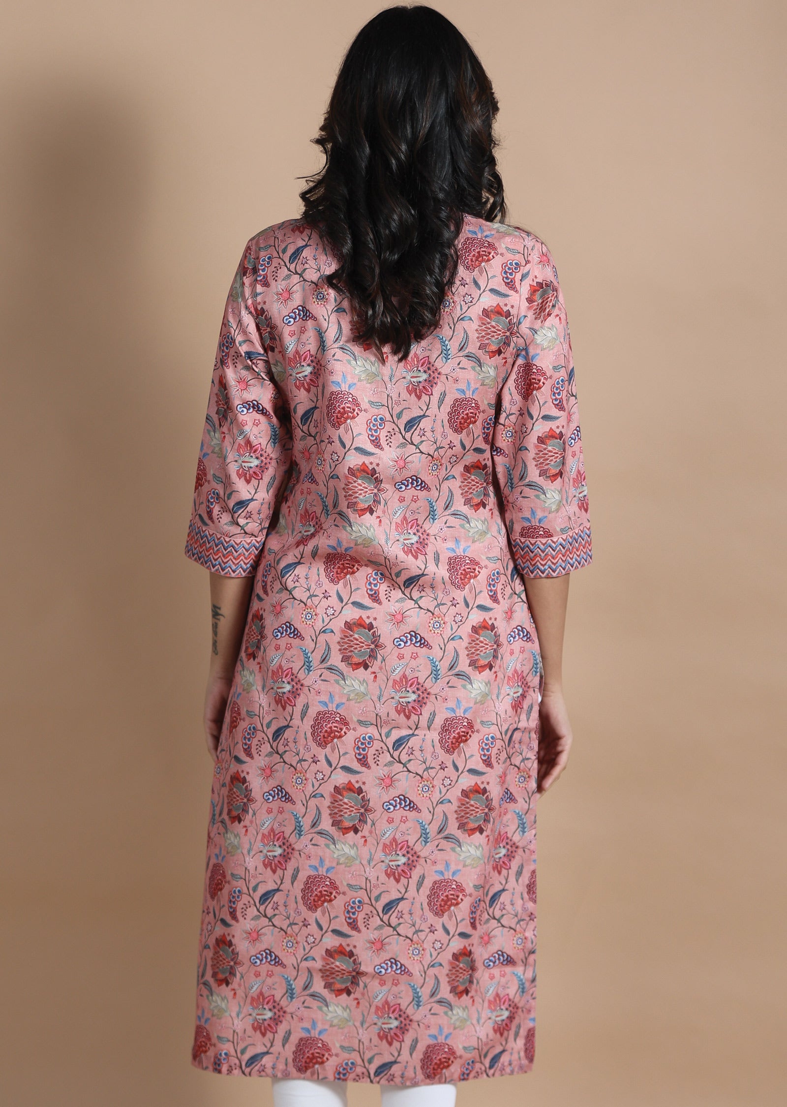 Peach Cotton Kurti Straight Cut