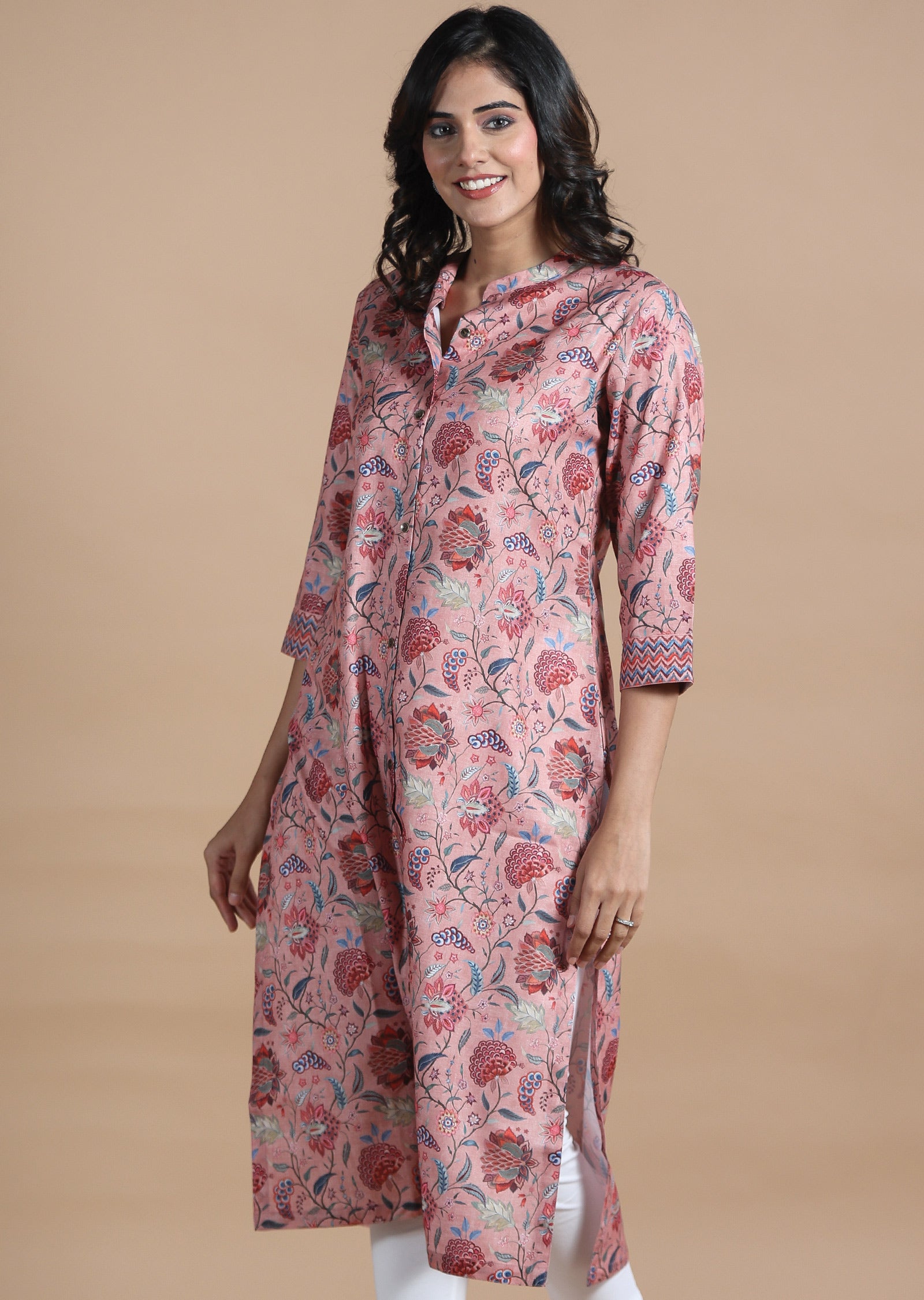 Peach Cotton Kurti Straight Cut