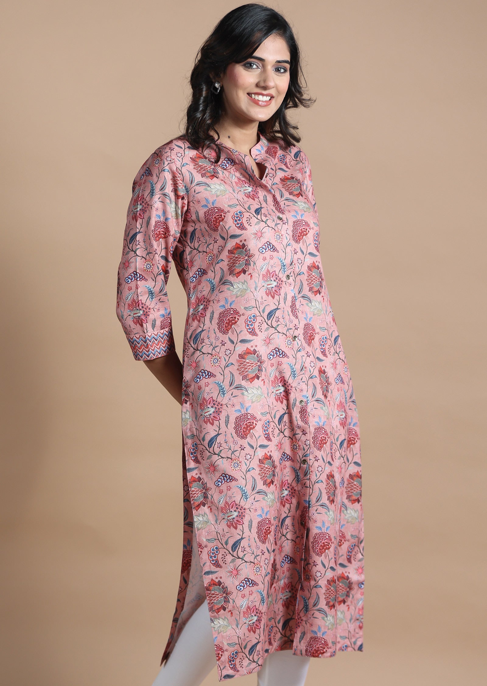 Peach Cotton Kurti Straight Cut