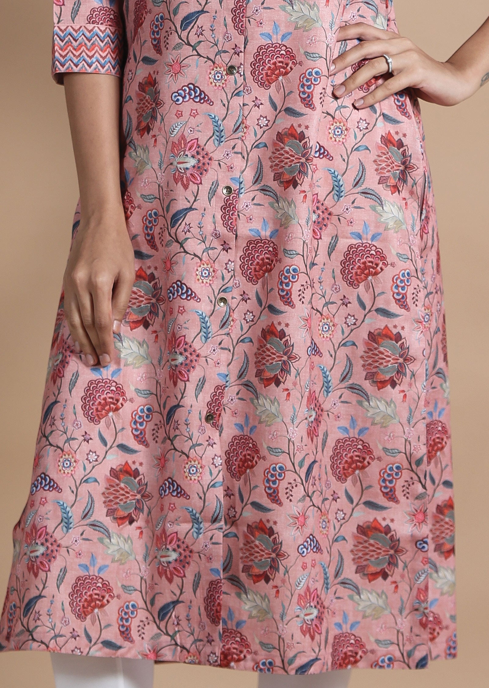 Peach Cotton Kurti Straight Cut